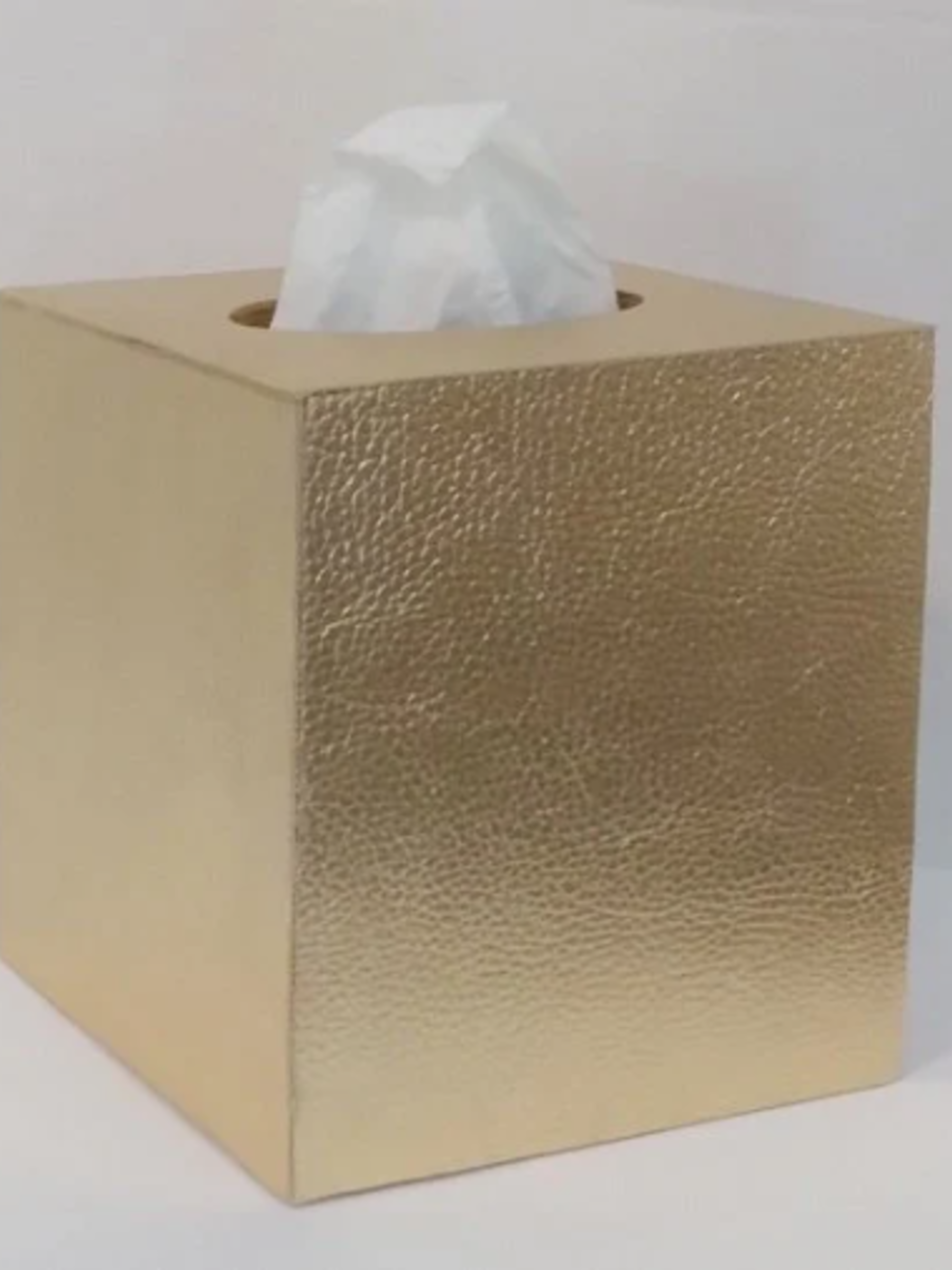 Metallic Gold Tissue Box Cover - Textured vinyl tissue holder, faux leather square tissue box
