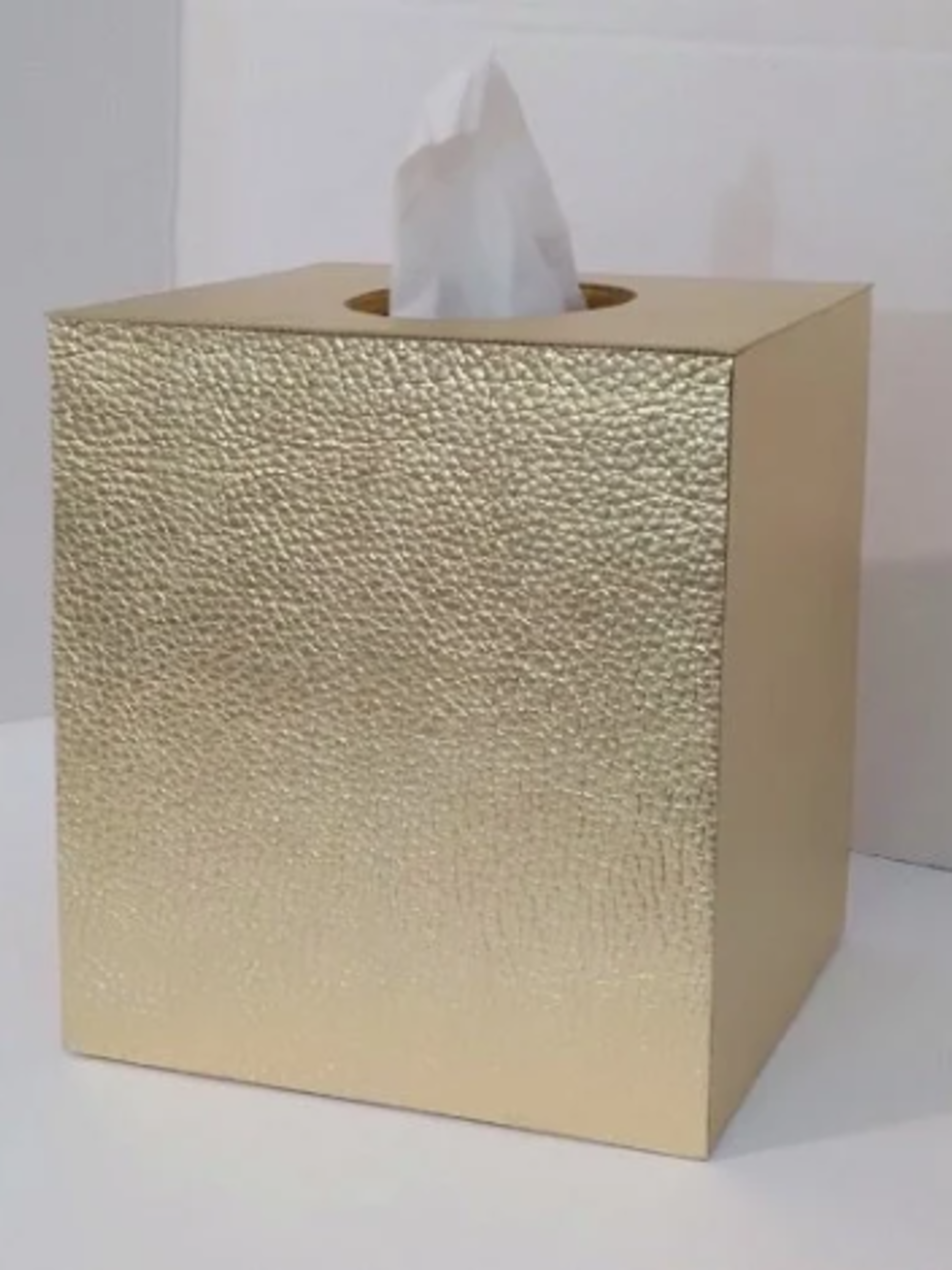 Metallic Gold Tissue Box Cover - Textured vinyl tissue holder, faux leather square tissue box