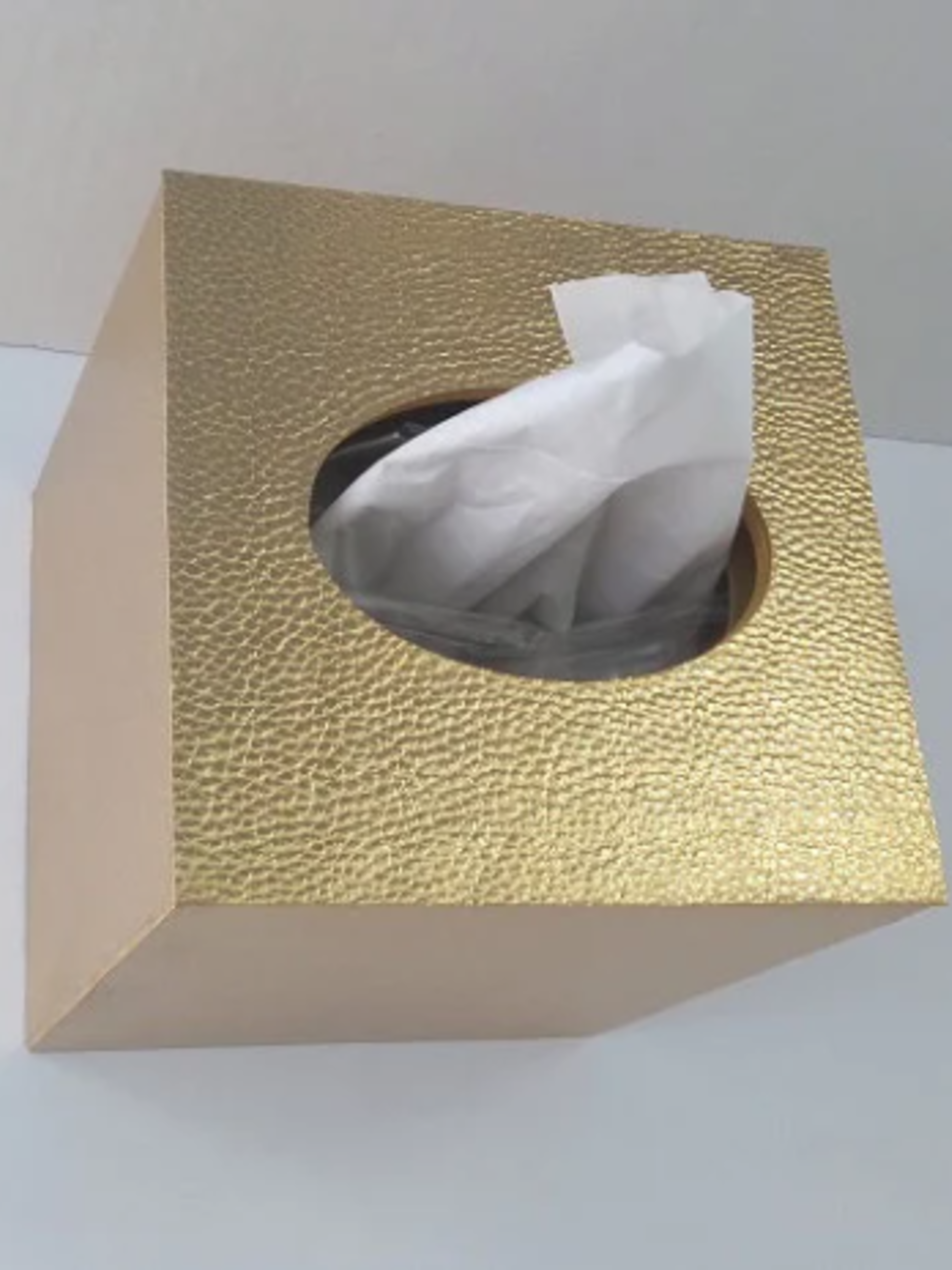 Metallic Gold Tissue Box Cover - Textured vinyl tissue holder, faux leather square tissue box