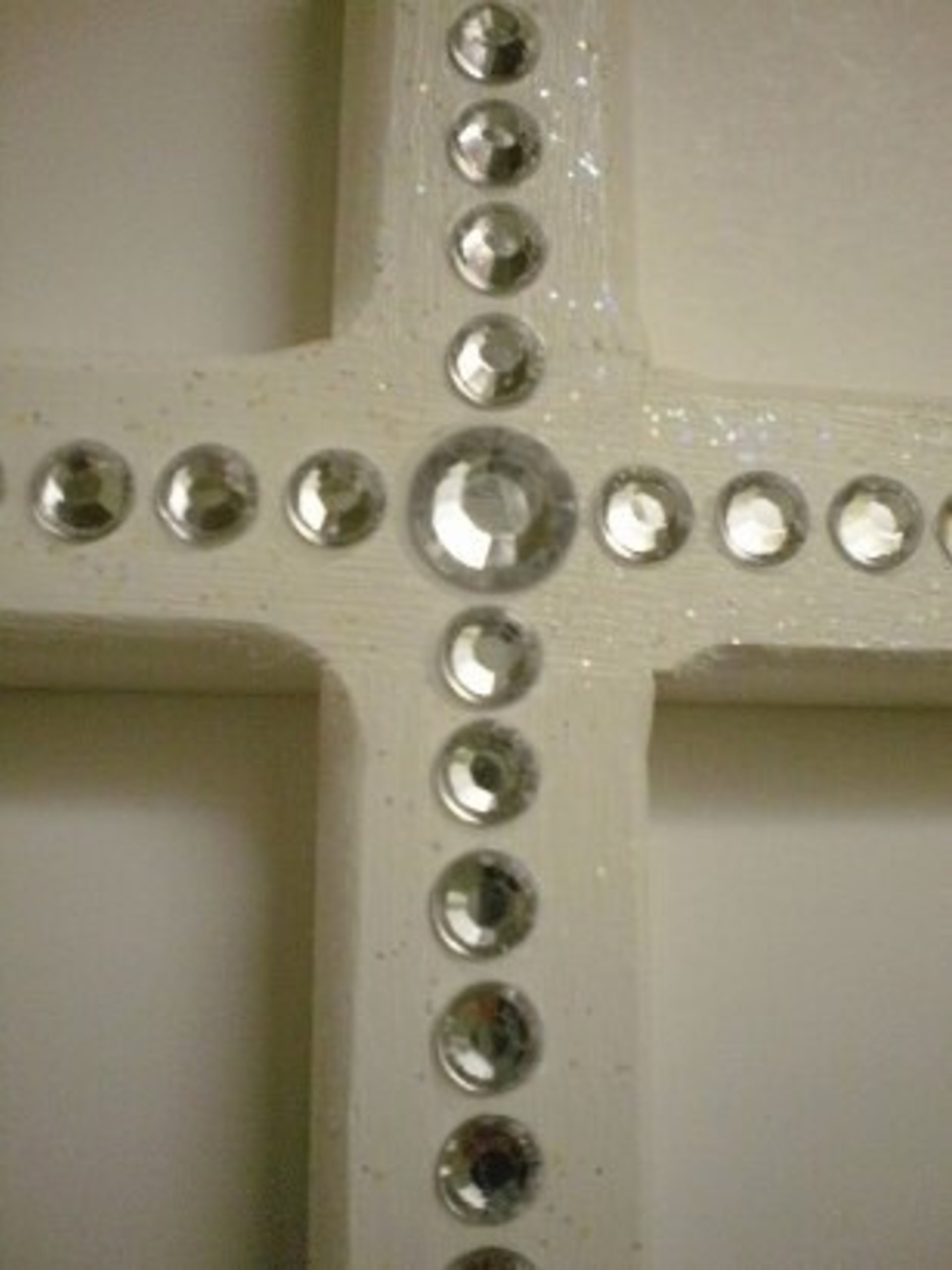 Bling Wall Cross - Handpainted Wood Cross w/ clear rhinestones and glitter paint - 8" x 4.5"