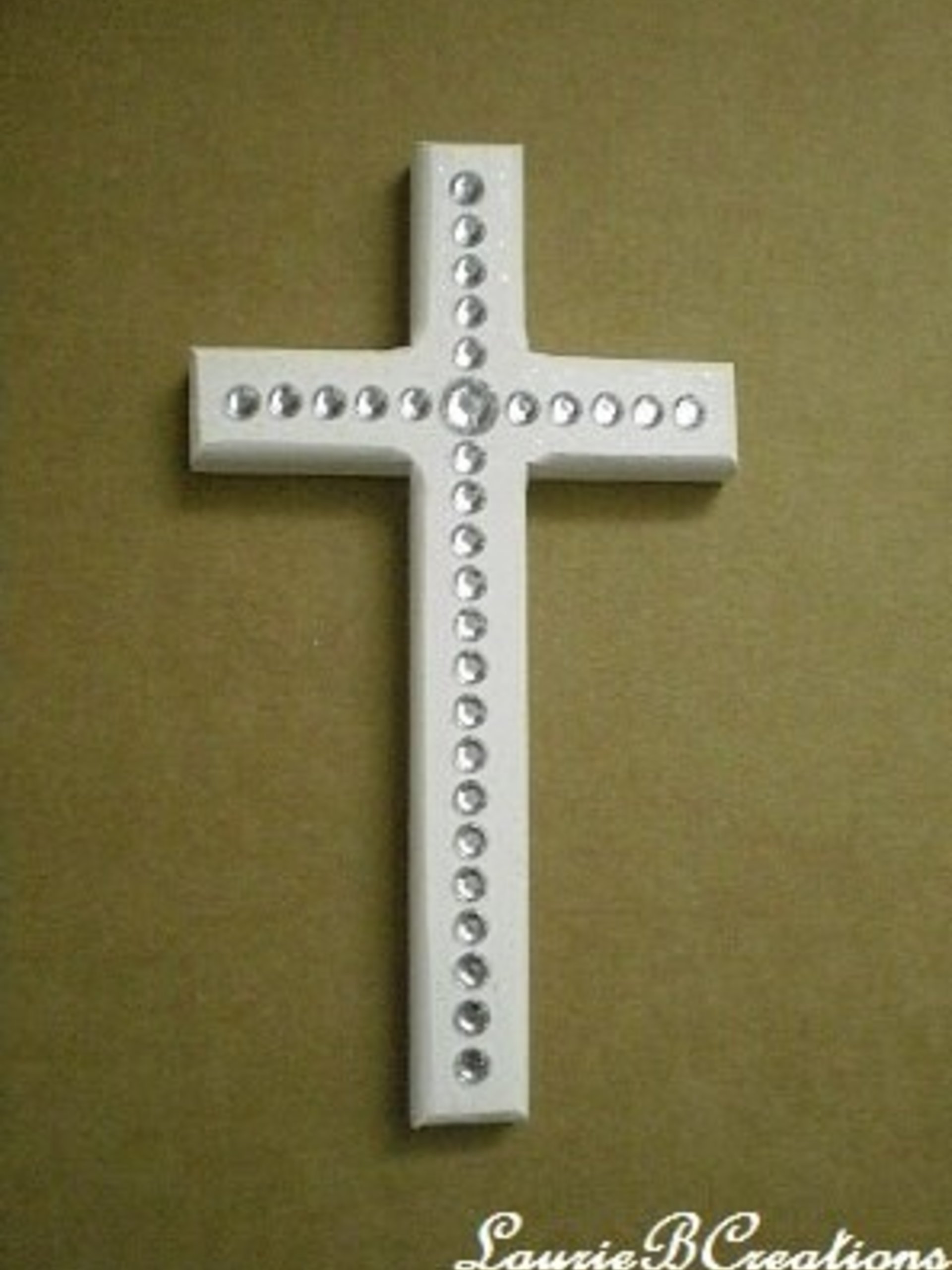 Bling Wall Cross - Handpainted Wood Cross w/ clear rhinestones and glitter paint - 8" x 4.5"