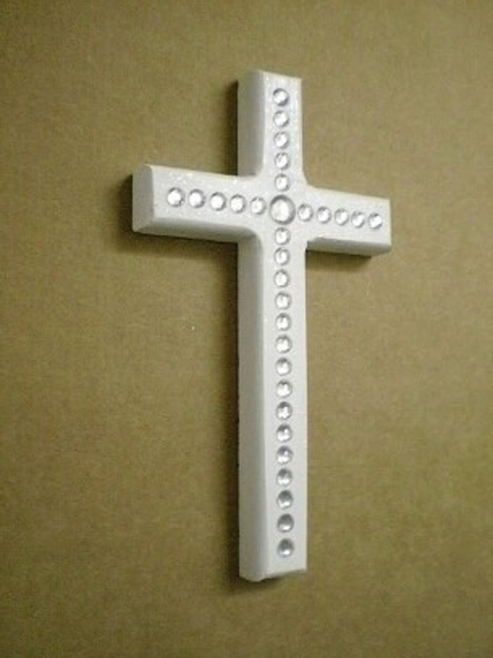 Bling Wall Cross - Handpainted Wood Cross w/ clear rhinestones and glitter paint - 8" x 4.5"