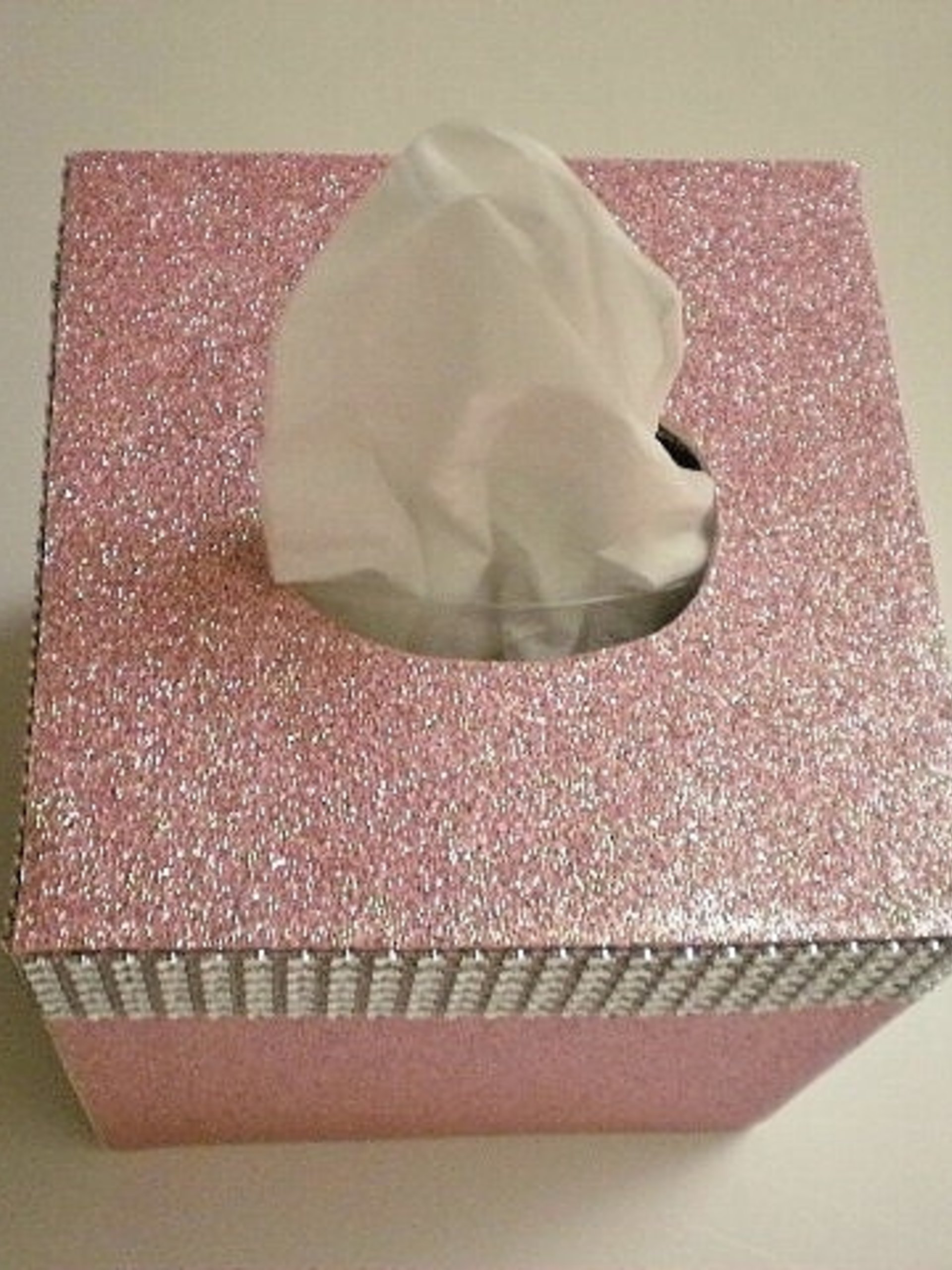 Glitter & Diamond Wrap Tissue Box Cover-Aqua blue fine glitter or a variety of colors-w/silver diamond wrap rhinestone bling