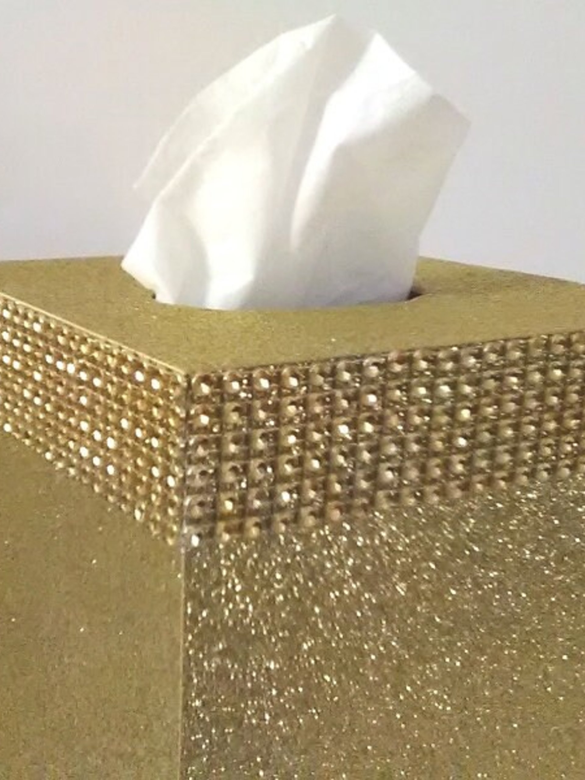 Gold Glitter & Diamond Wrap Tissue Box Cover-Fine Glitter w/Gold Diamond Wrap Bling, Square Tissue Holder