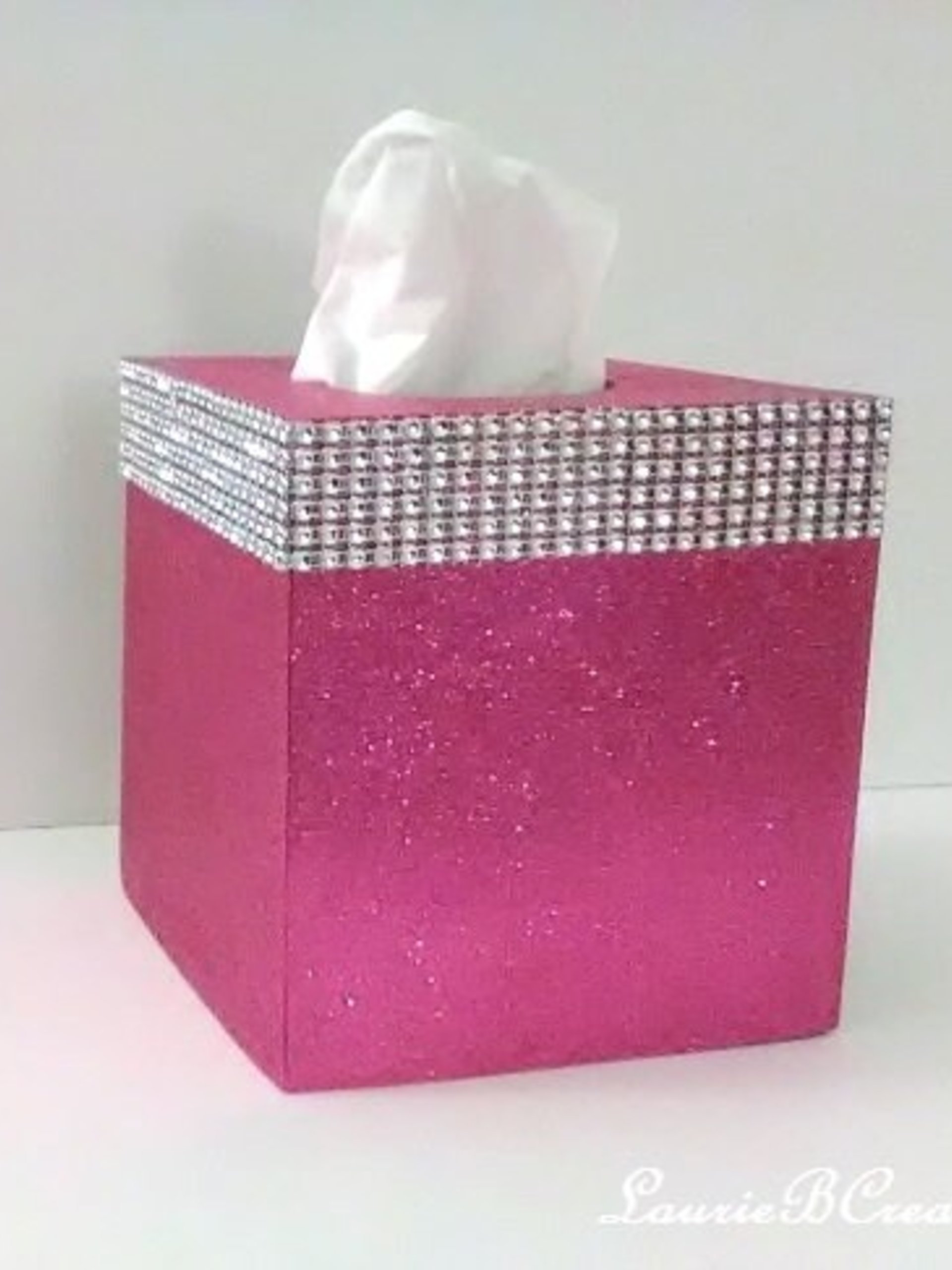 Glitter & Diamond Wrap Tissue Box Cover-Aqua blue fine glitter or a variety of colors-w/silver diamond wrap rhinestone bling