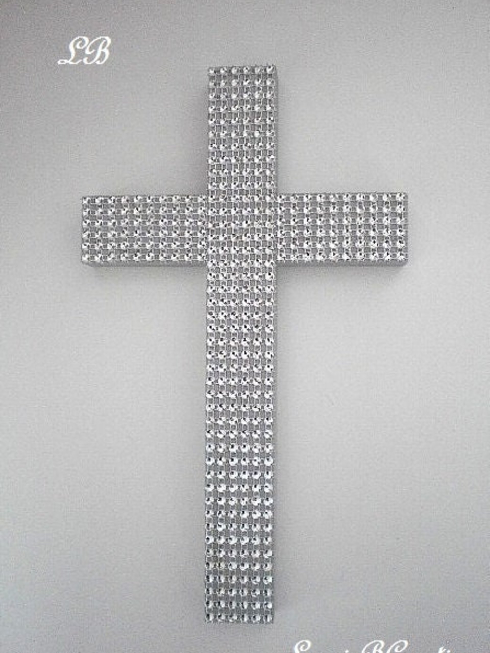 Silver Diamond Wrap Cross - Handpainted Decorative Wall Cross w/Matching Silver Diamond Wrap Bling  - 9.5" or 12"