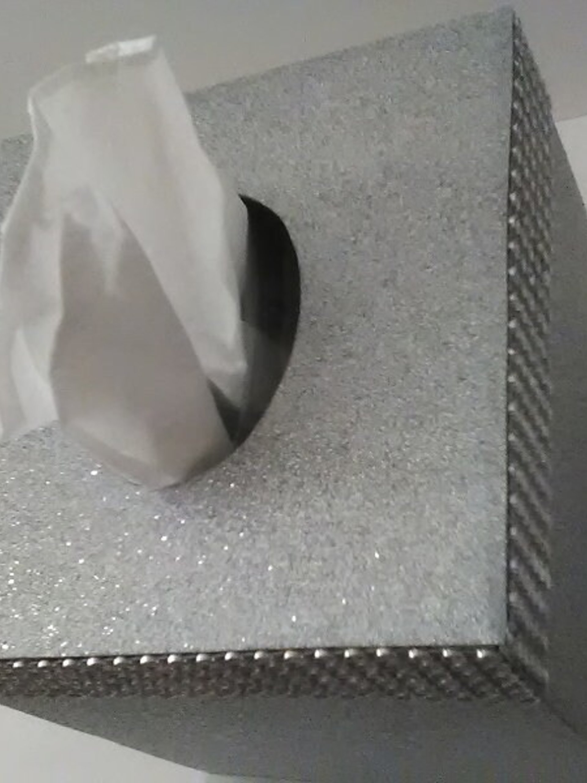 Silver Glitter & Diamond Wrap Tissue Box Cover-Fine Glitter-w/Silver Diamond Wrap Bling