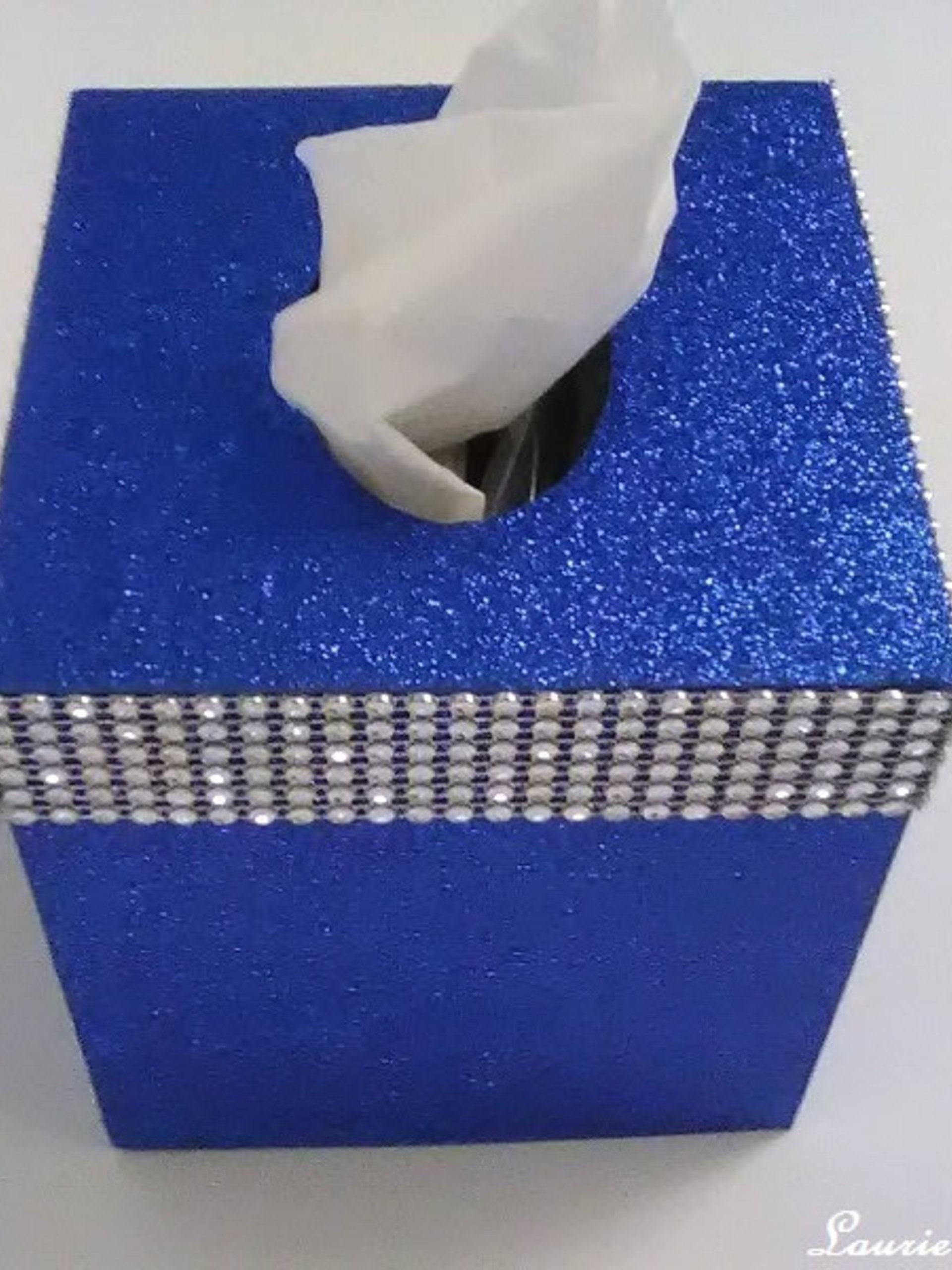 Glitter & Diamond Wrap Tissue Box Cover-Aqua blue fine glitter or a variety of colors-w/silver diamond wrap rhinestone bling