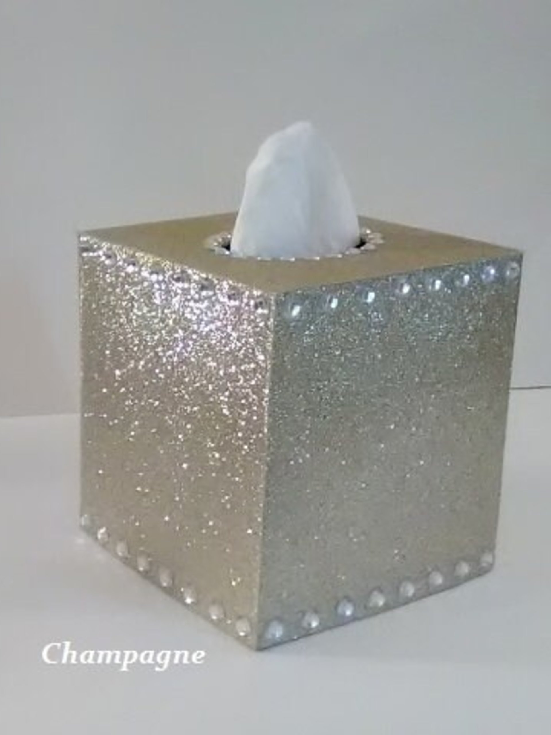 Glitter & Bling Tissue Box Cover-Sparkling Fine Glitter in Turquoise or a Variety of Glitter Colors w/ Clear Rhinestones