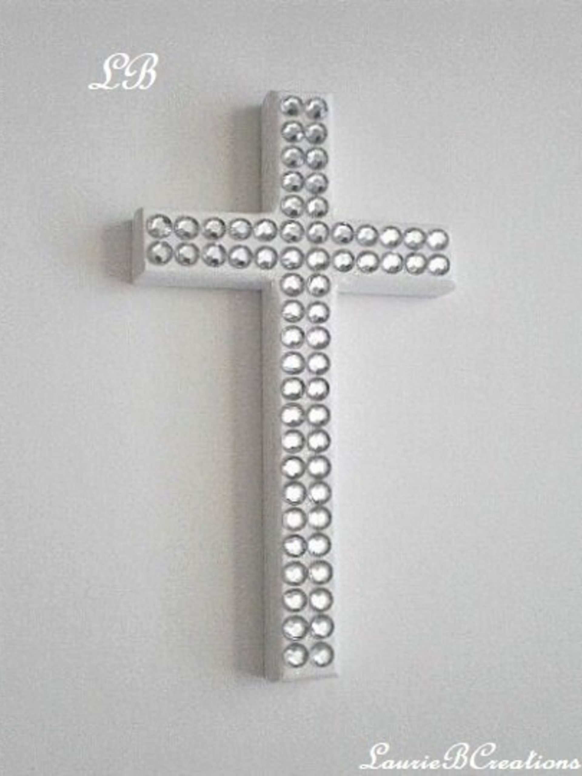 Bling Wall Cross - Sparkling Handpainted Wood Cross w/ Clear Rhinestones - 8" x 4.5" - Home,Baptism,Easter,Gift
