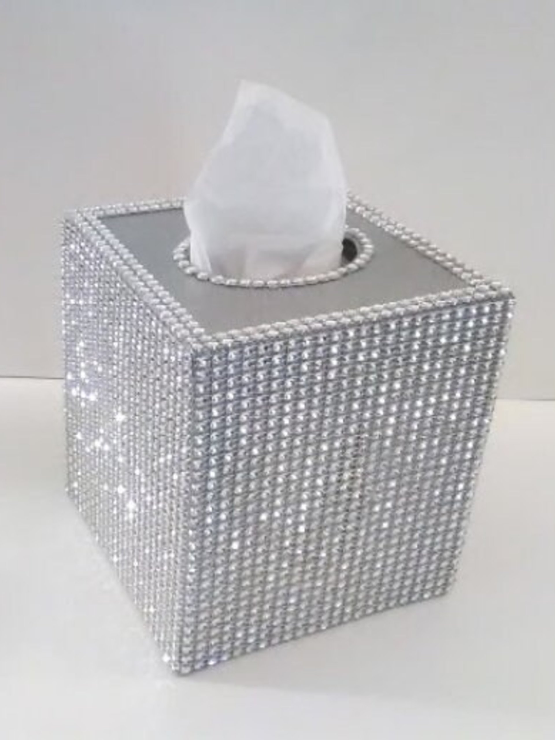 Bling Tissue Box Cover-Silver or Gold Diamond Wrap Square Tissue Holder-Sparkling Decor