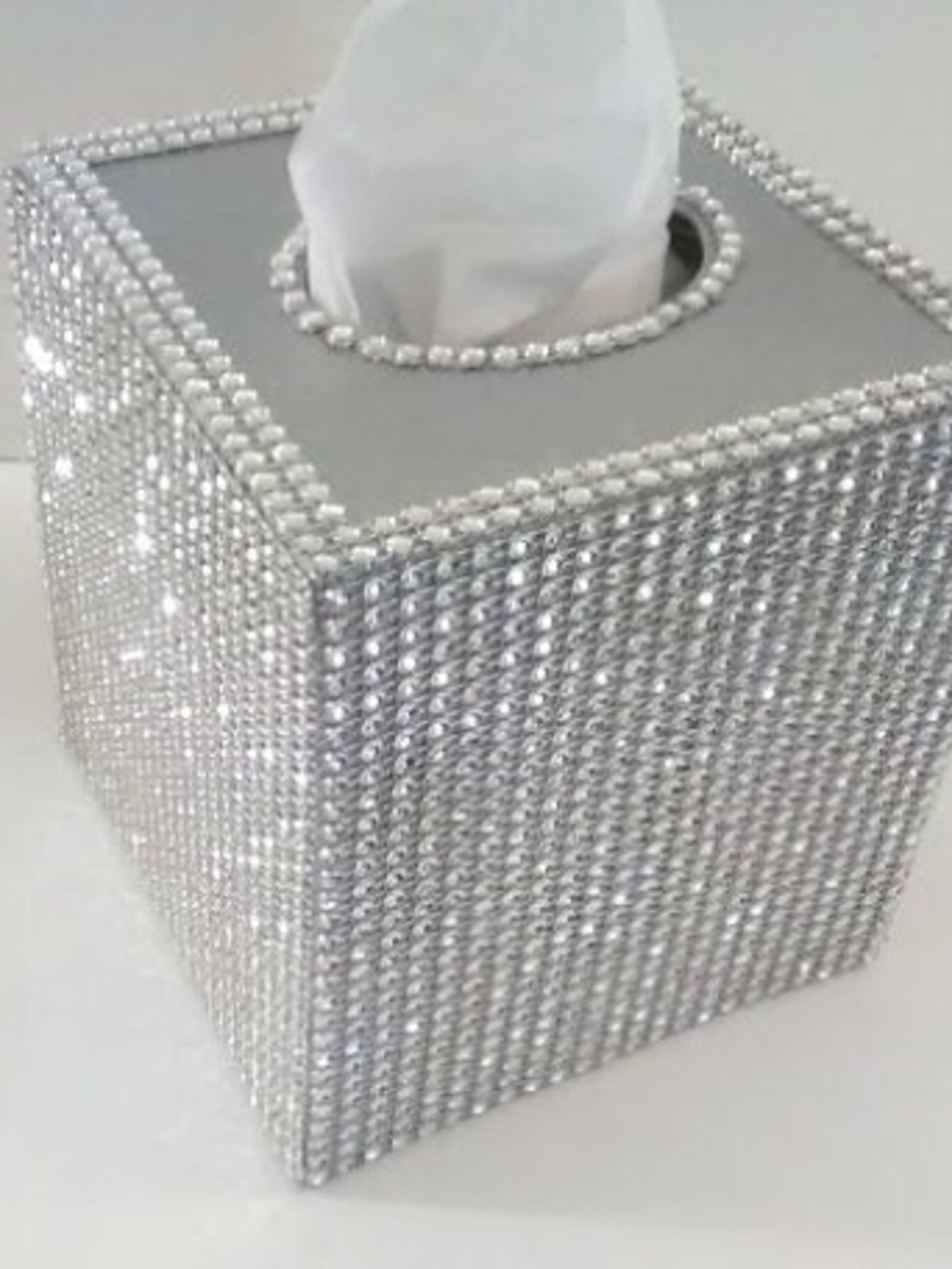 Bling Tissue Box Cover-Silver or Gold Diamond Wrap Square Tissue Holder-Sparkling Decor