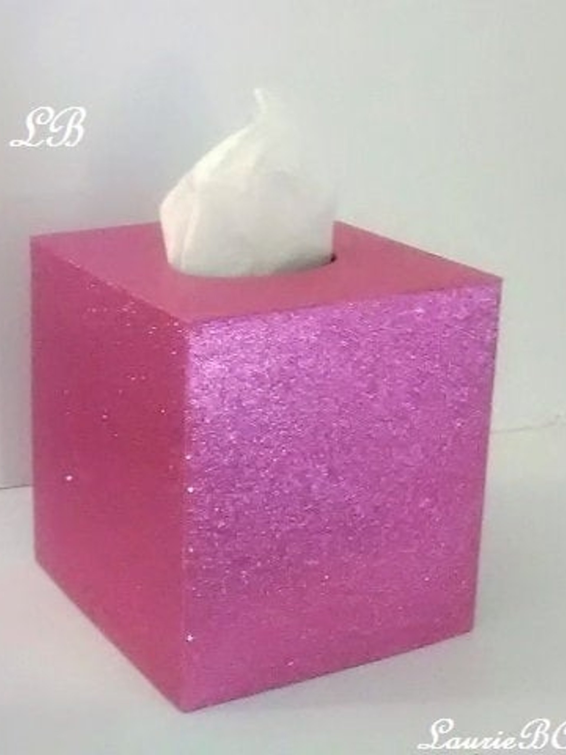 Glitter Tissue Box Cover-Pink/Raspberry Fine Glitter or Choose From Variety of Glitter Colors-Square Boutique Tissue Cover