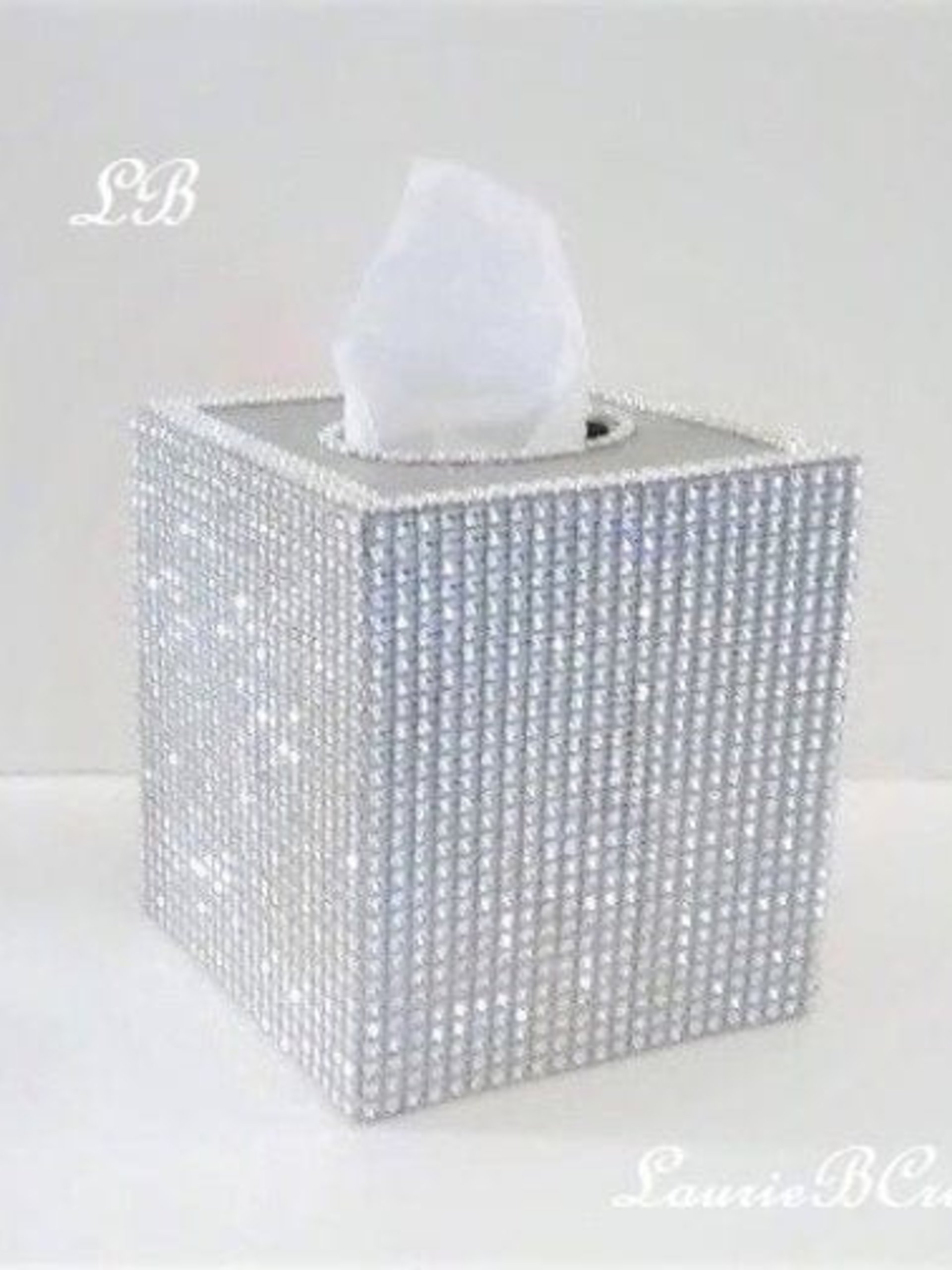 Bling Tissue Box Cover-Silver or Gold Diamond Wrap Square Tissue Holder-Sparkling Decor