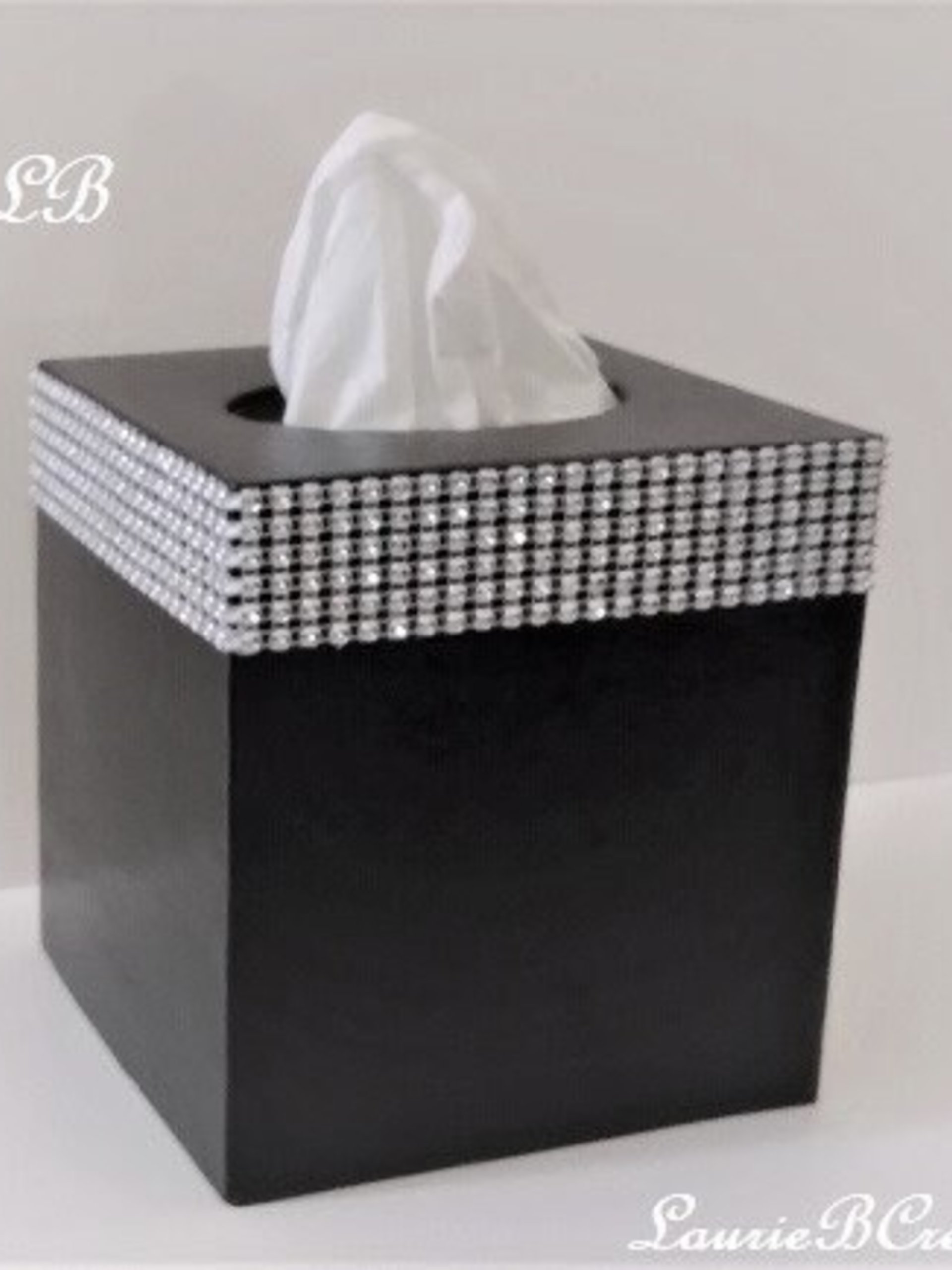 Bling Tissue Box Cover - Handpainted In a Variety of Colors w/Silver Diamond Wrap Bling, Home Decor, Office, Wedding