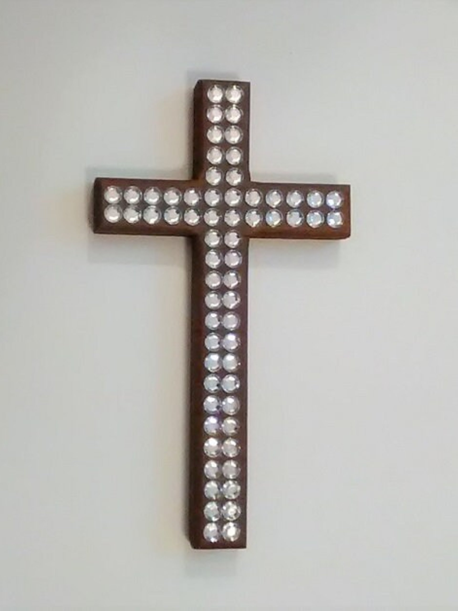 Bling Wall Cross - Sparkling Handpainted Wood Cross w/ Clear Rhinestones - 8" x 4.5" - Home,Baptism,Easter,Gift
