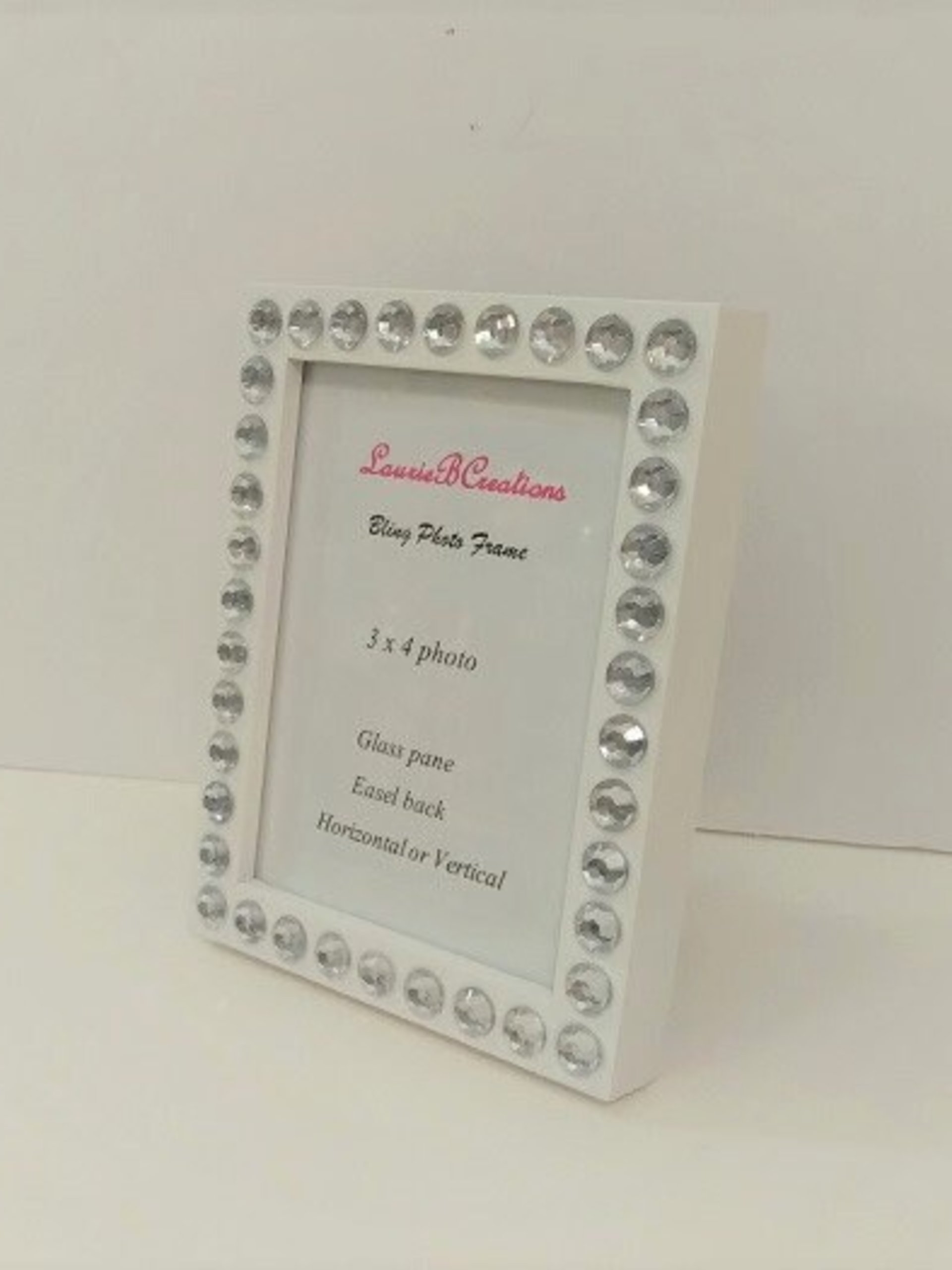 Bling Picture Frame - Black, White or Gray Mini Desktop Frame w/Clear Rhinestones - for 3" x 4" photos or info
