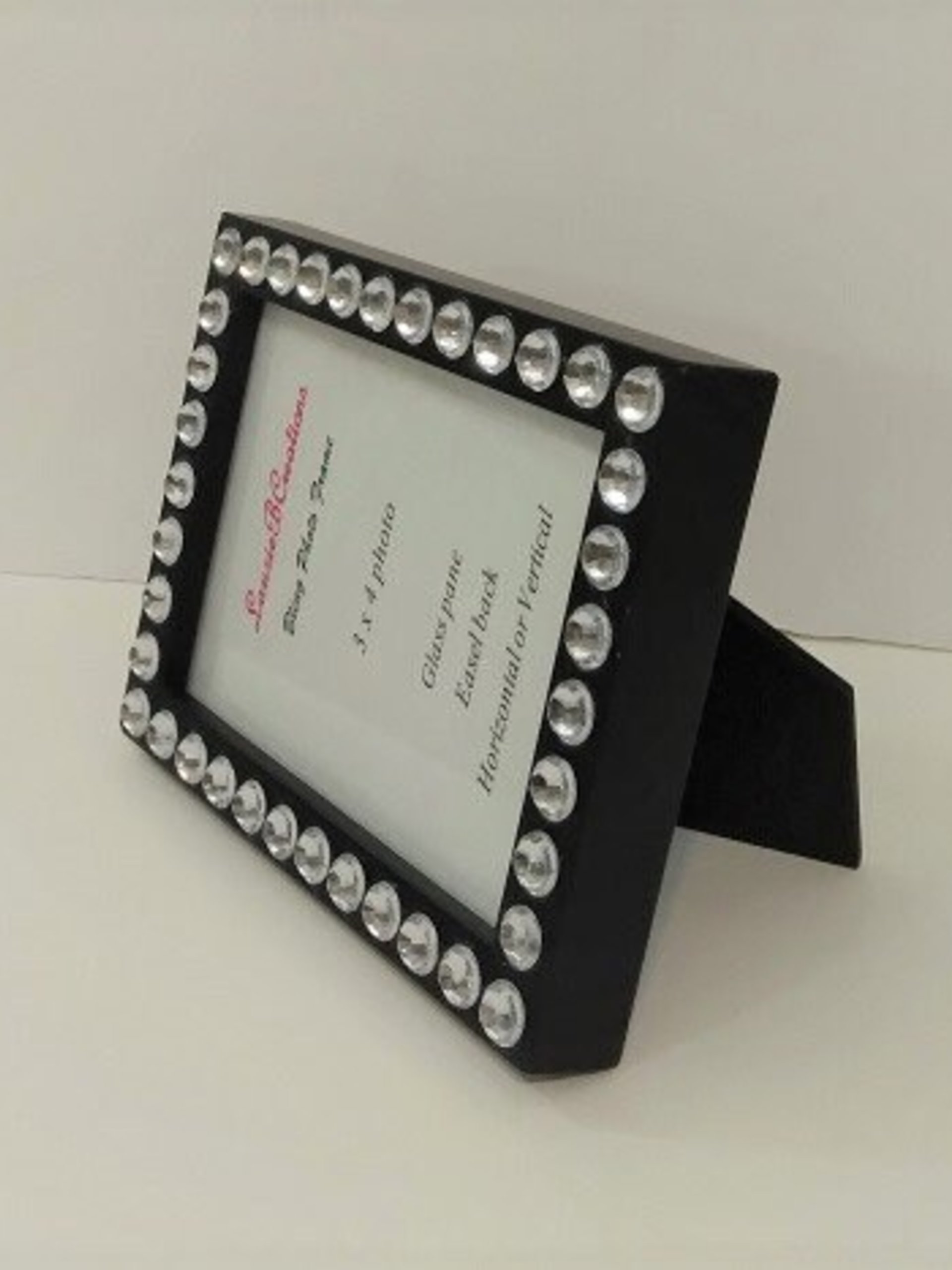 Bling Picture Frame - Black, White or Gray Mini Desktop Frame w/Clear Rhinestones - for 3" x 4" photos or info