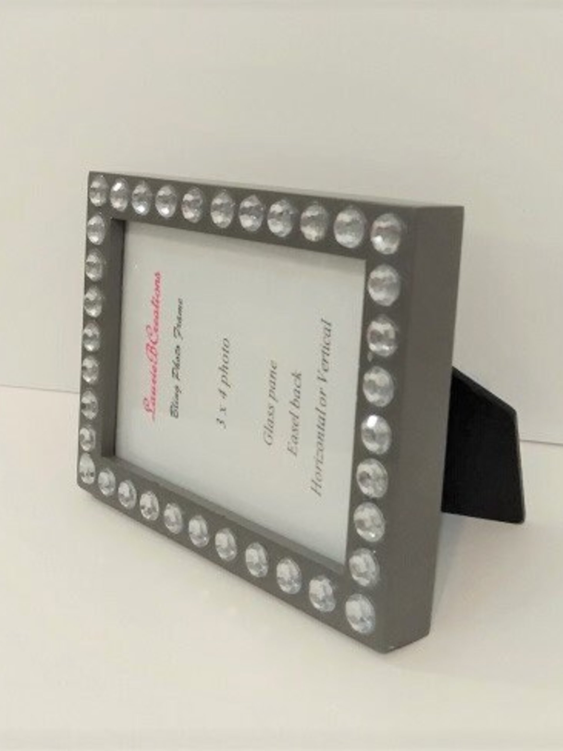 Bling Picture Frame - Black, White or Gray Mini Desktop Frame w/Clear Rhinestones - for 3" x 4" photos or info