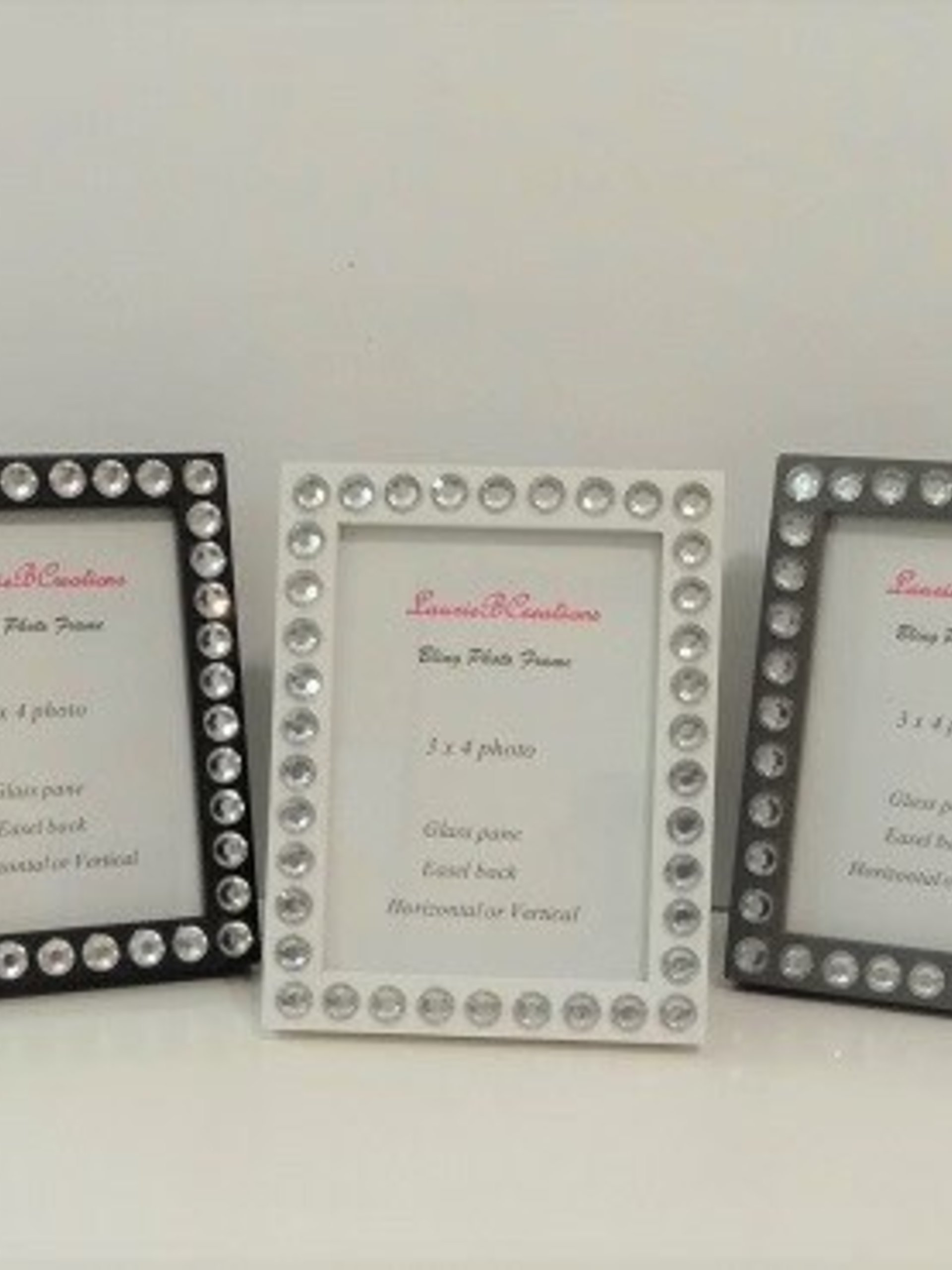 Bling Picture Frame - Black, White or Gray Mini Desktop Frame w/Clear Rhinestones - for 3" x 4" photos or info