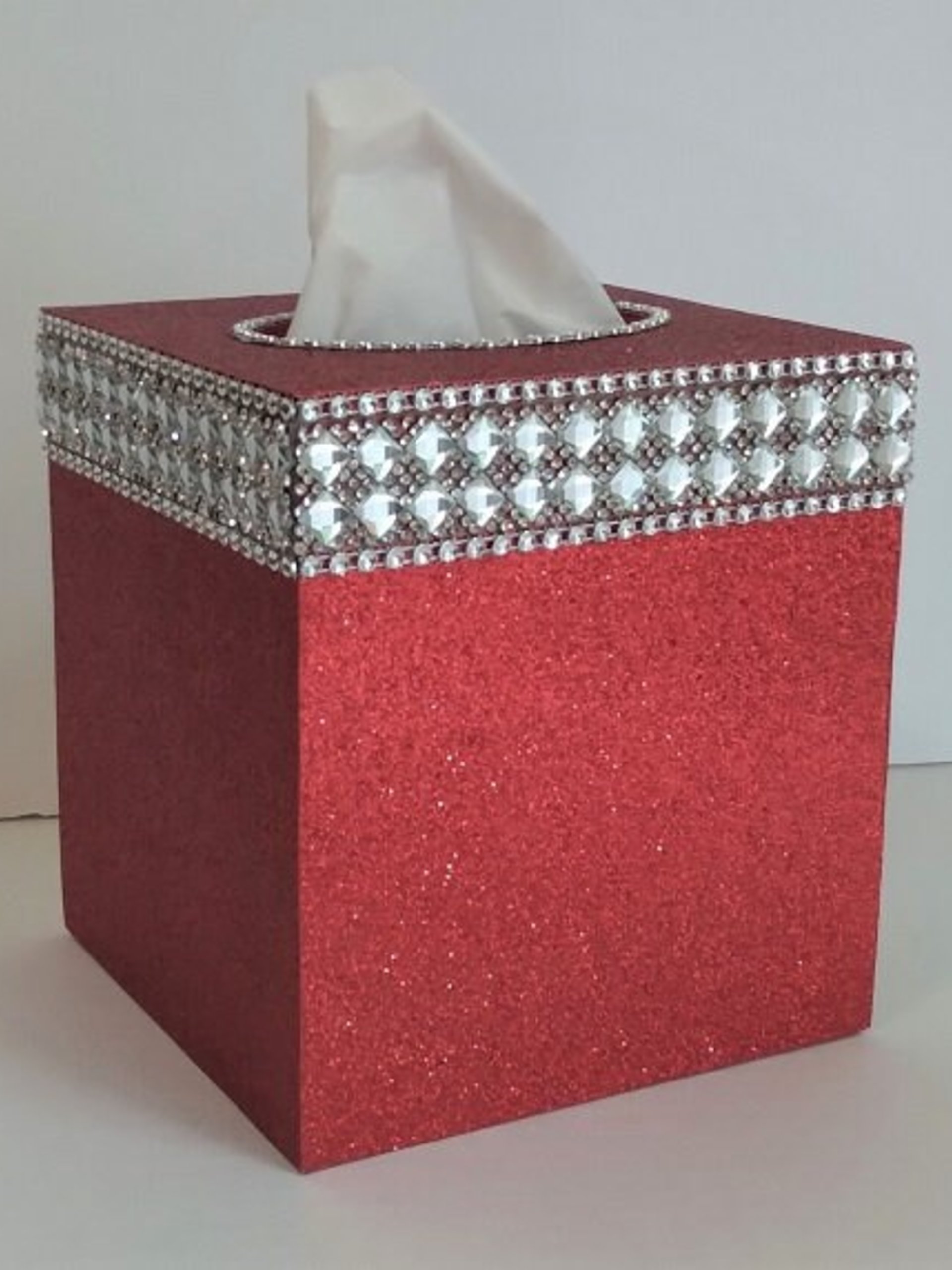 Glitter & Bling Tissue Box Cover-Fine Glitter w/Crystal Glass Rhinestone Trim and Diamond Wrap Bling- Home, Bath, Wedding, Christmas, Gift