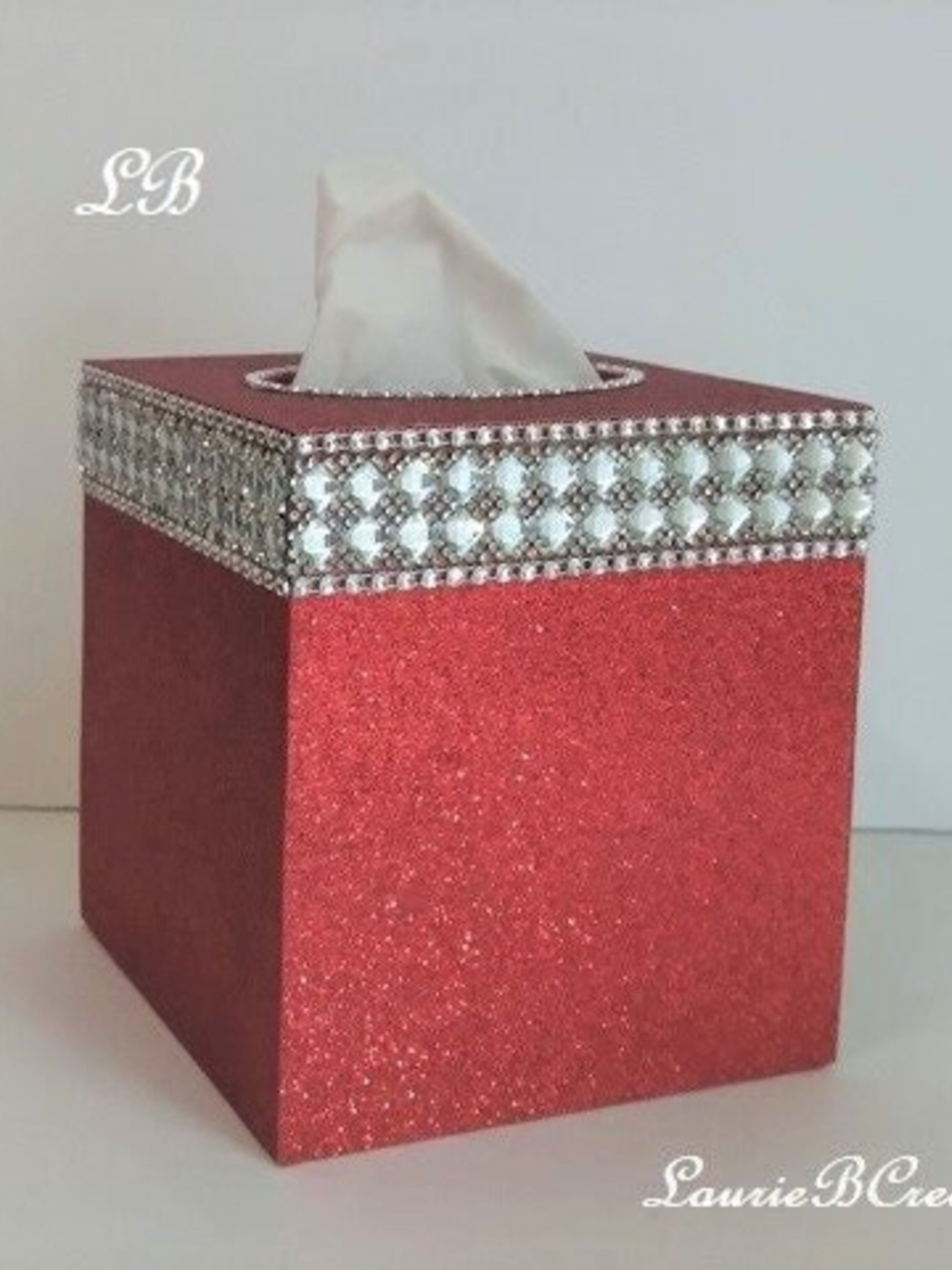 Glitter & Bling Tissue Box Cover-Fine Glitter w/Crystal Glass Rhinestone Trim and Diamond Wrap Bling- Home, Bath, Wedding, Christmas, Gift