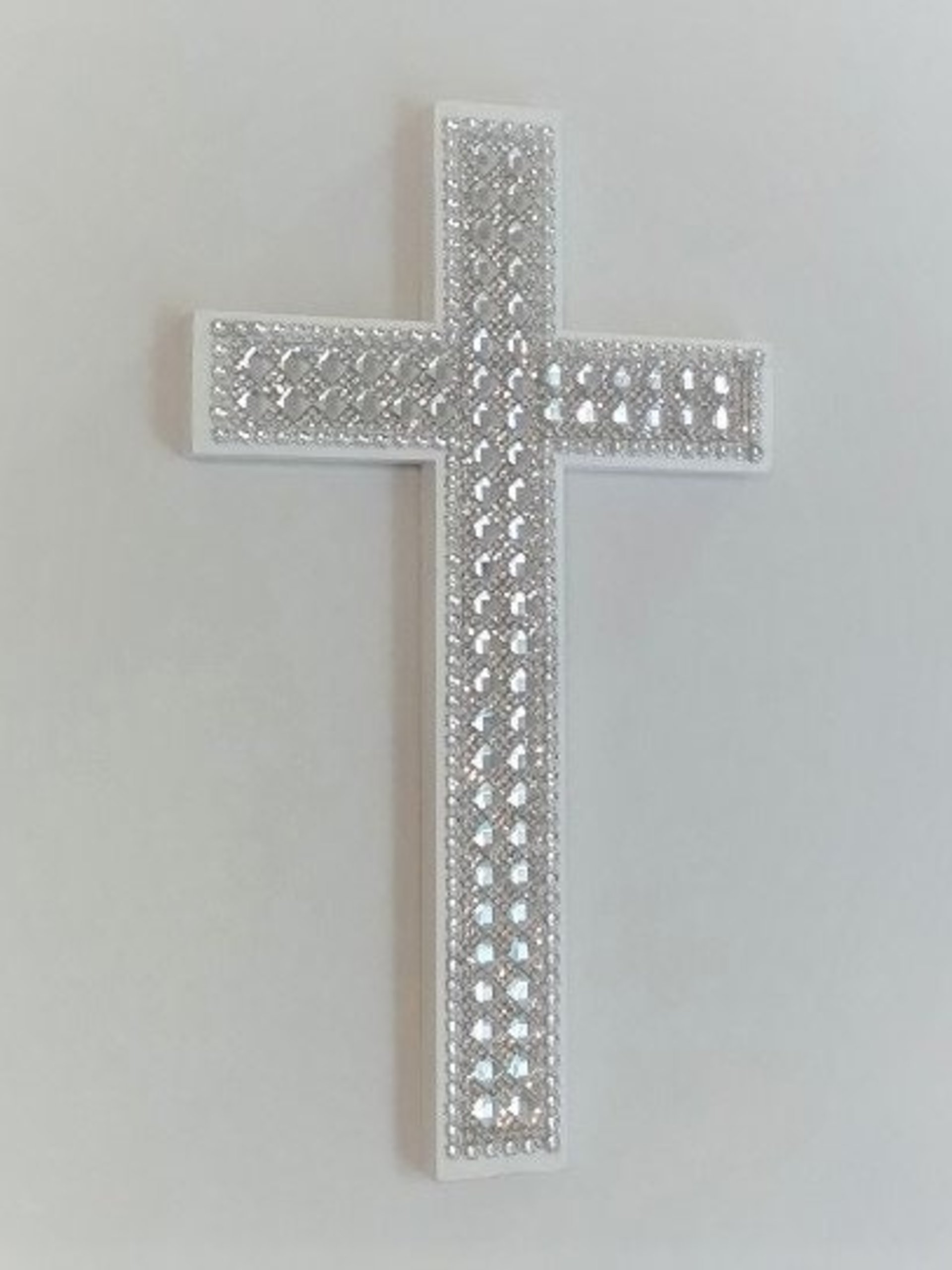 Bling Wall Cross - Handpainted Cross w/Sparkling Glass Crystal Rhinestone Trim and Silver Diamond Wrap- 9.5" or 12" 