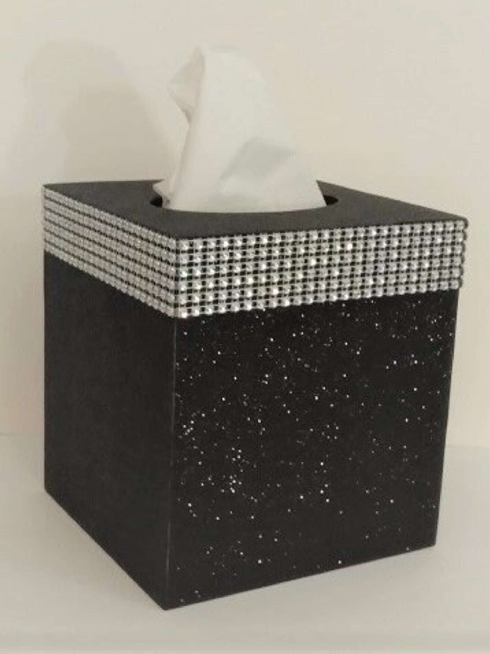 Glitter & Diamond Wrap Tissue Box Cover-Aqua blue fine glitter or a variety of colors-w/silver diamond wrap rhinestone bling