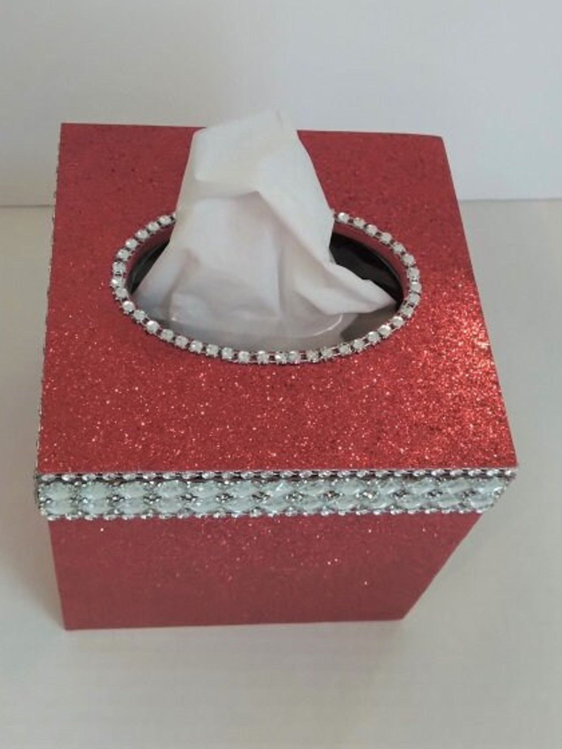 Glitter & Bling Tissue Box Cover-Fine Glitter w/Crystal Glass Rhinestone Trim and Diamond Wrap Bling- Home, Bath, Wedding, Christmas, Gift