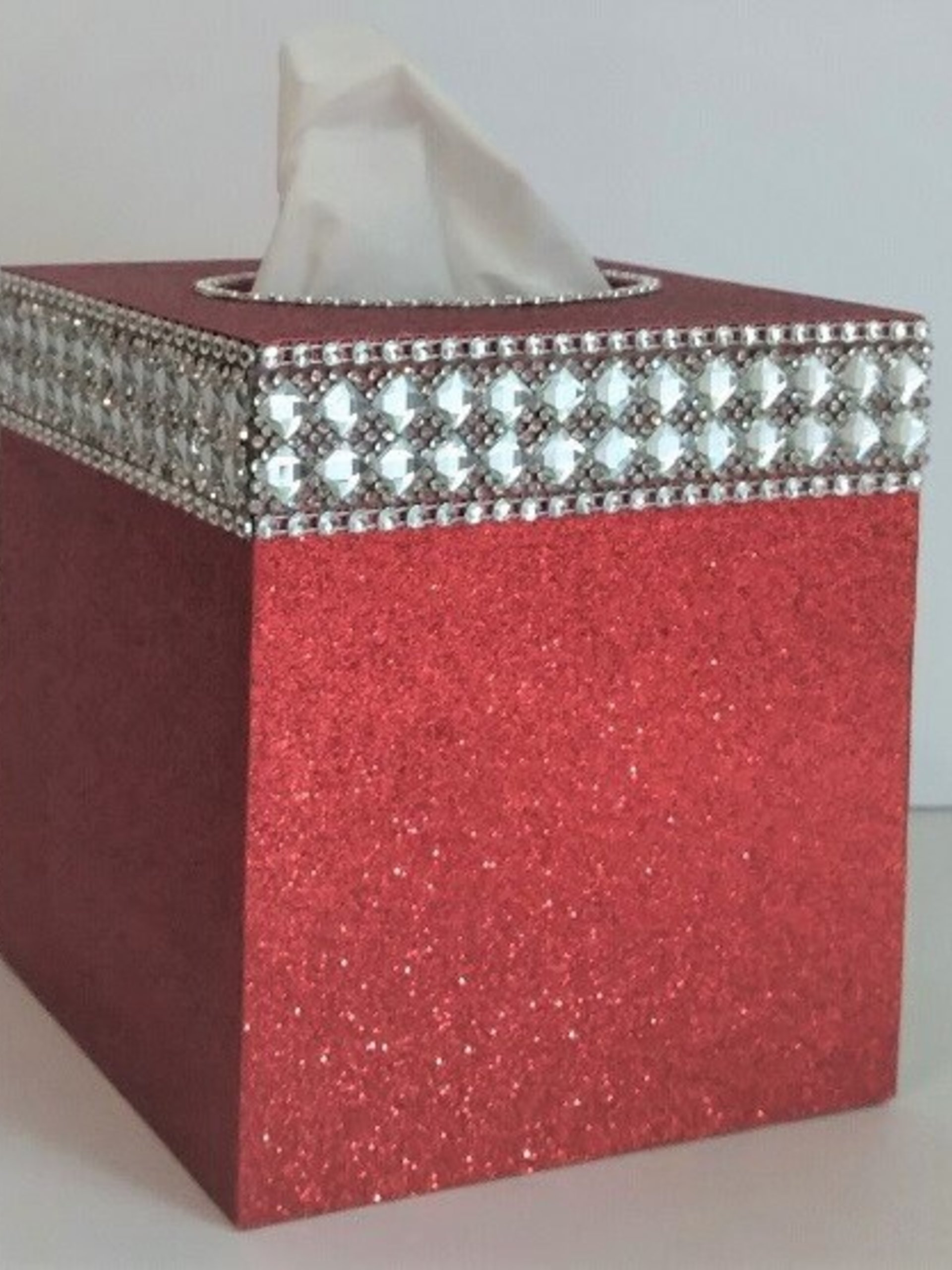Glitter & Bling Tissue Box Cover-Fine Glitter w/Crystal Glass Rhinestone Trim and Diamond Wrap Bling- Home, Bath, Wedding, Christmas, Gift