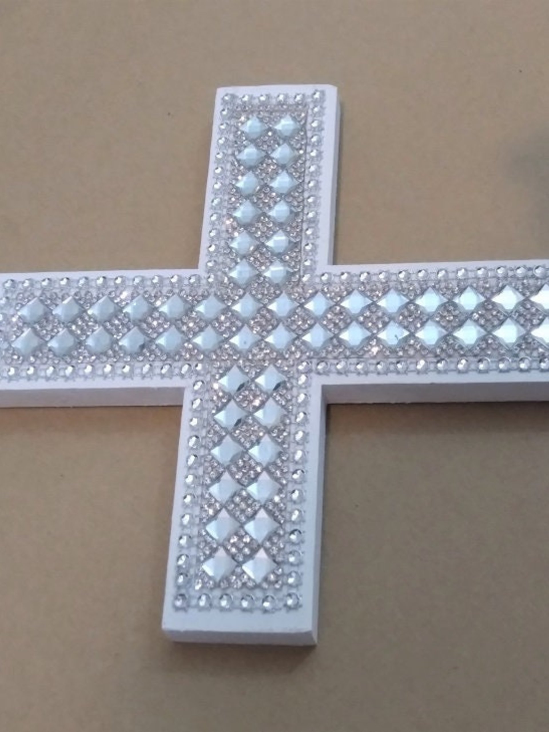 Bling Wall Cross - Handpainted Cross w/Sparkling Glass Crystal Rhinestone Trim and Silver Diamond Wrap- 9.5" or 12" 