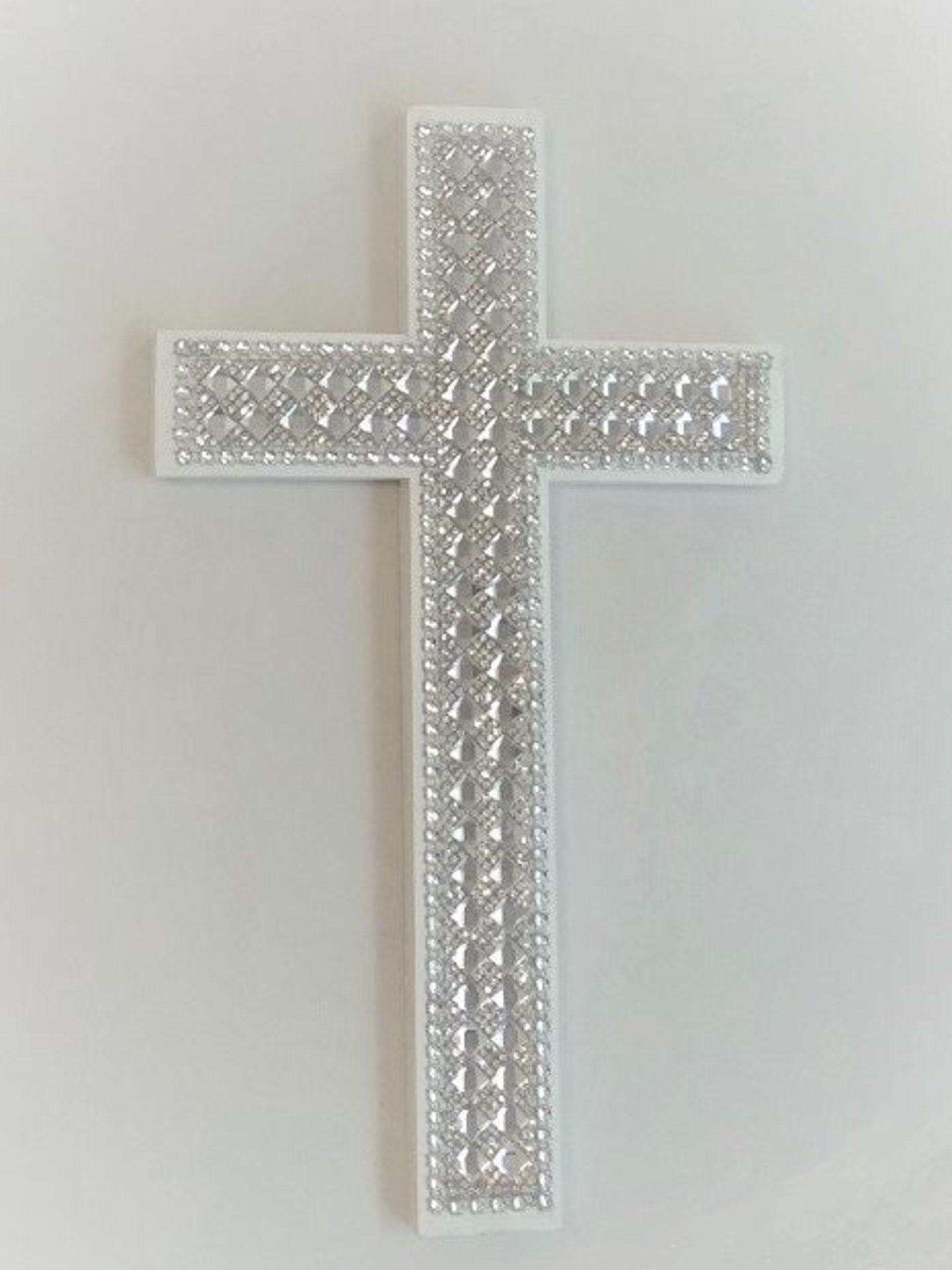 Bling Wall Cross - Handpainted Cross w/Sparkling Glass Crystal Rhinestone Trim and Silver Diamond Wrap- 9.5" or 12" 
