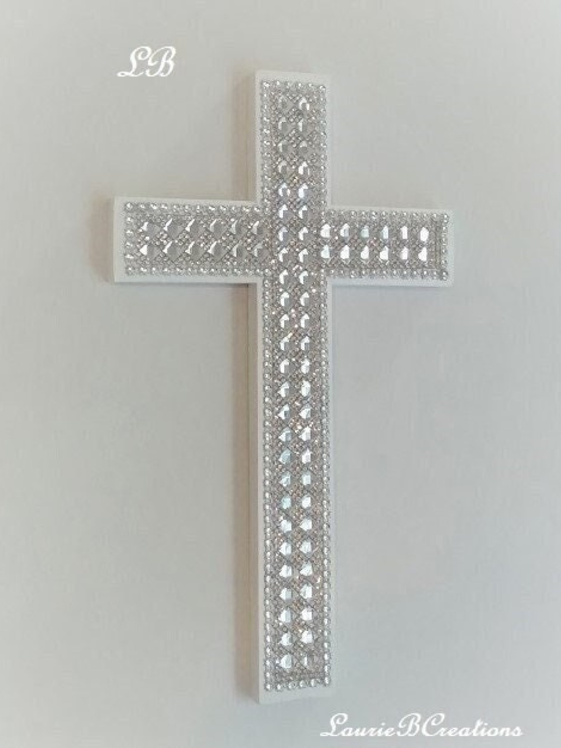 Bling Wall Cross - Handpainted Cross w/Sparkling Glass Crystal Rhinestone Trim and Silver Diamond Wrap- 9.5" or 12" 