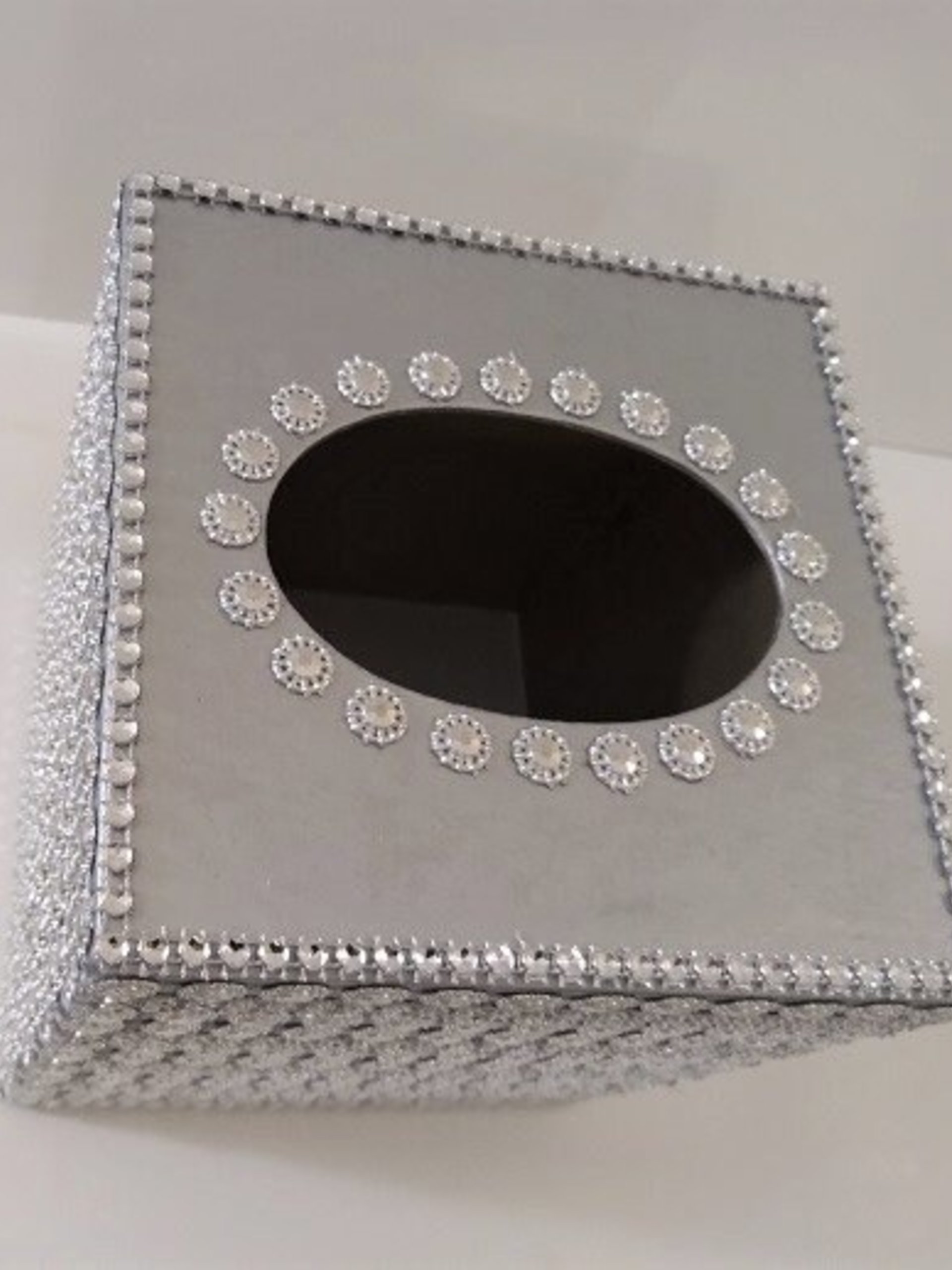 Bling Jeweled Flower & Diamond Wrap Tissue Box Cover-Handpainted w/Sparkling Silver Circle Flower Shaped Diamond Wrap