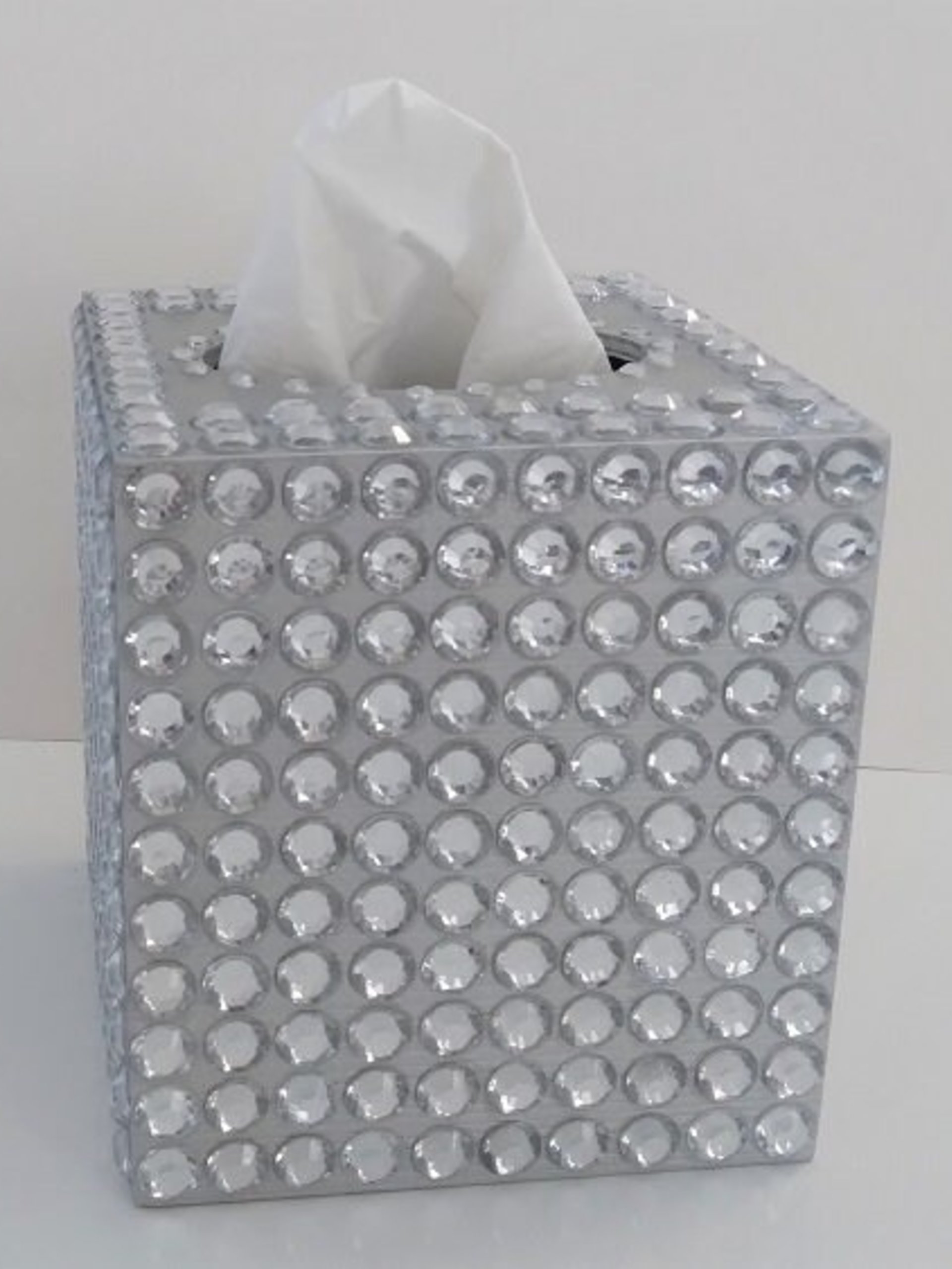 Rhinestone Bling Tissue Box Cover- Handpainted in Silver or Variety of Colors w/ Large Clear Rhinestones-Wedding,Home,Office,Bath