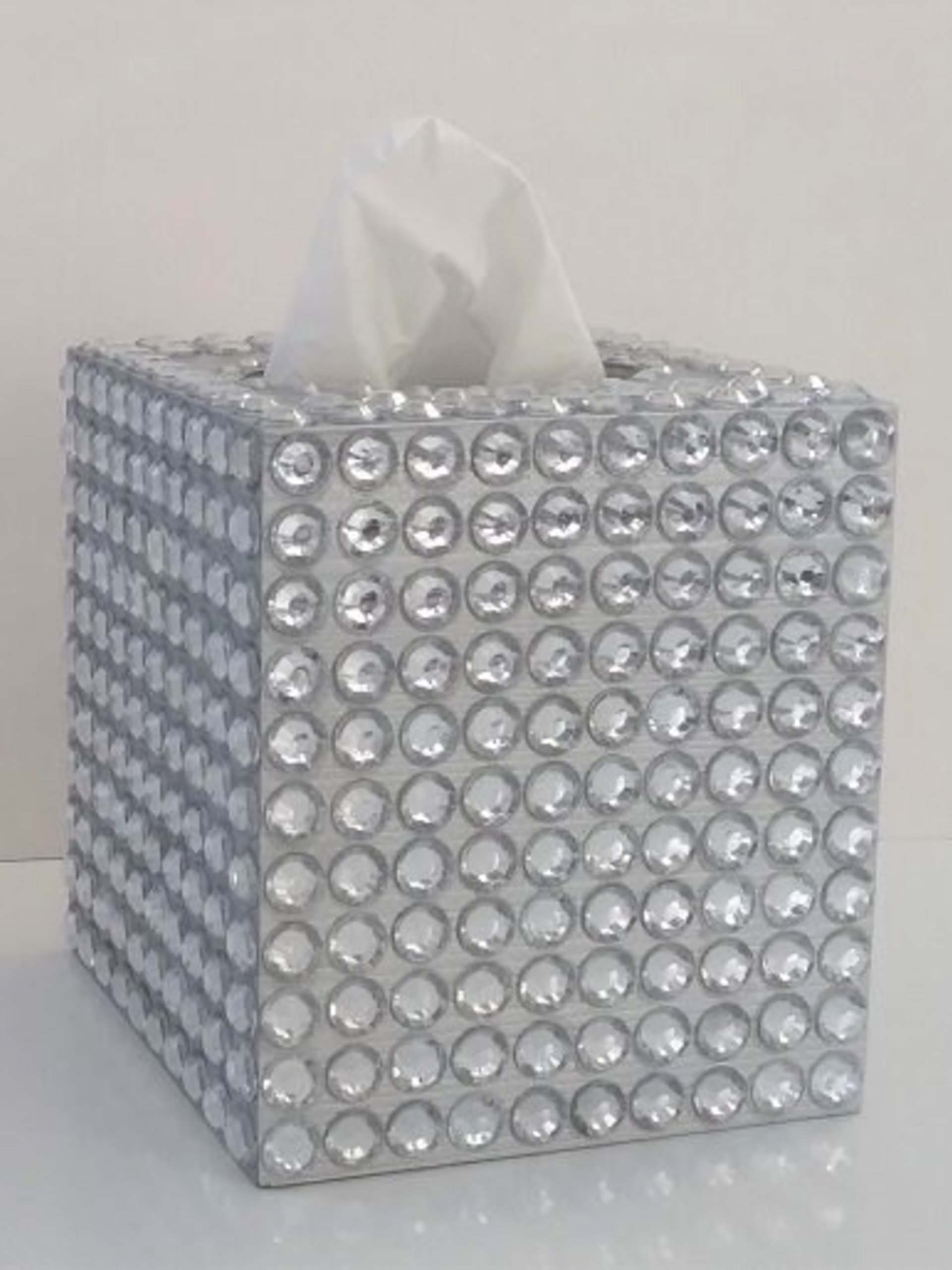 Rhinestone Bling Tissue Box Cover- Handpainted in Silver or Variety of Colors w/ Large Clear Rhinestones-Wedding,Home,Office,Bath