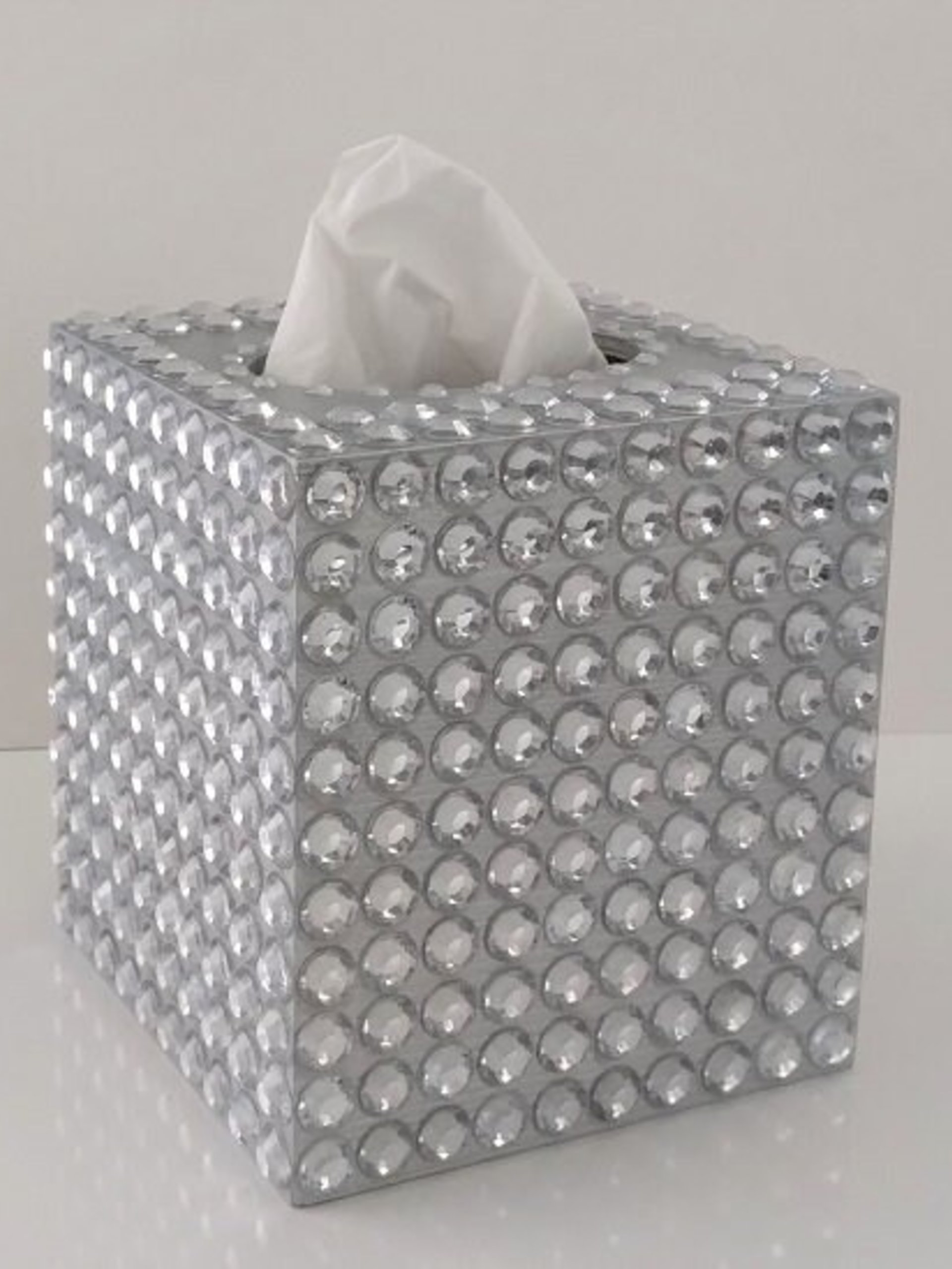Rhinestone Bling Tissue Box Cover- Handpainted in Silver or Variety of Colors w/ Large Clear Rhinestones-Wedding,Home,Office,Bath