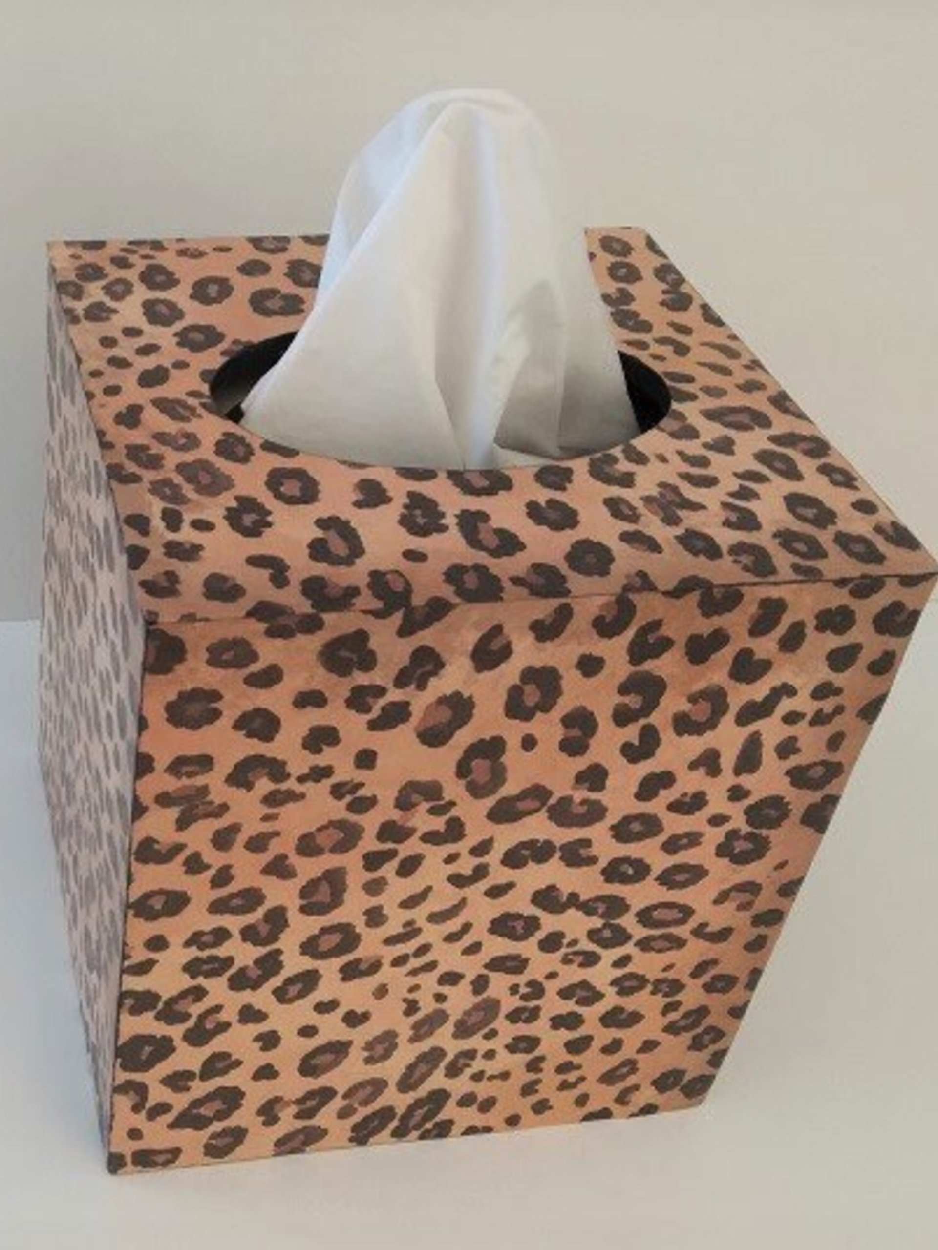 Animal Print Tissue Box Cover - Decoupage Wood Tissue Holder in Cheetah/Leopard Design