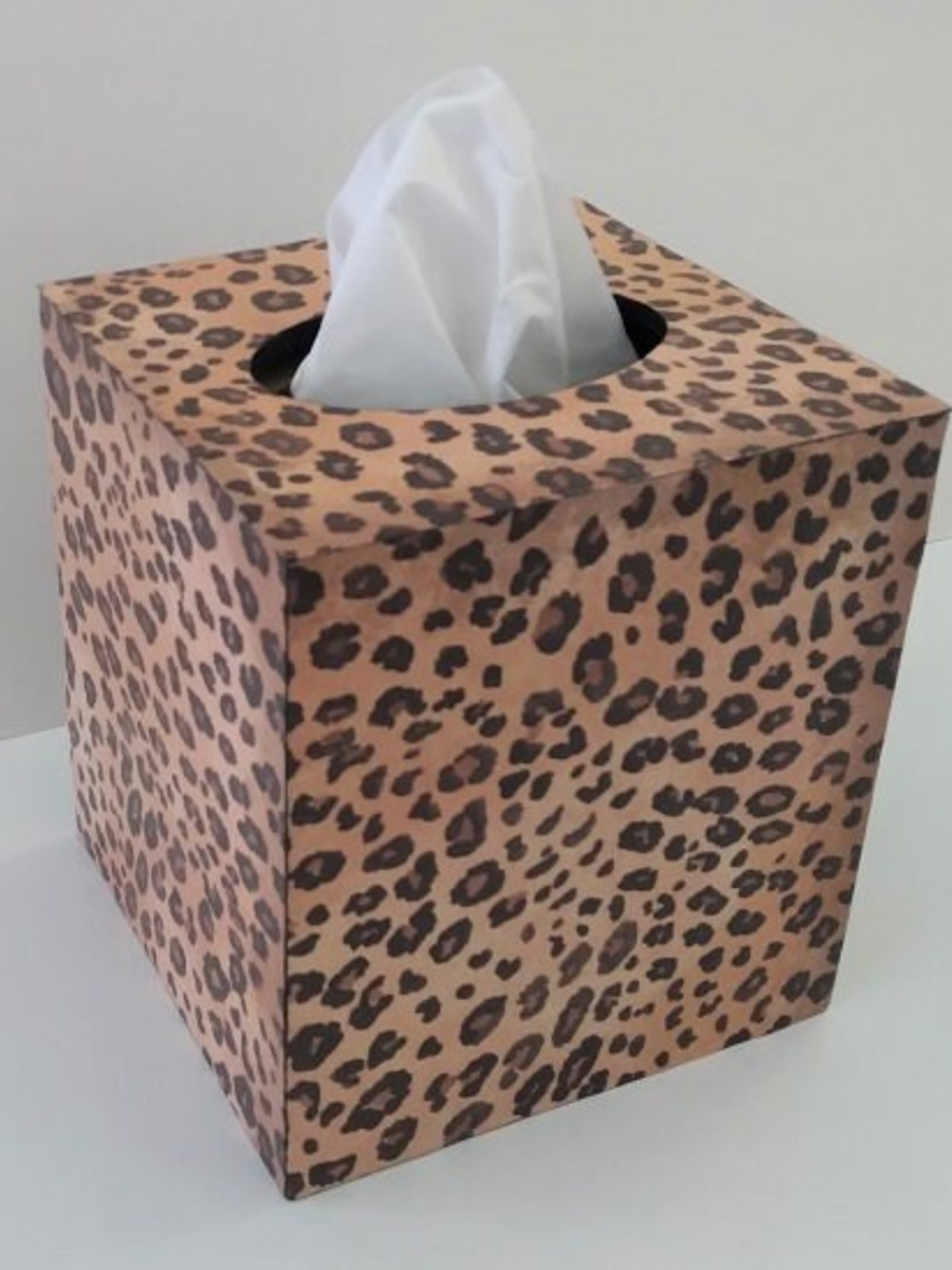 Animal Print Tissue Box Cover - Decoupage Wood Tissue Holder in Cheetah/Leopard Design