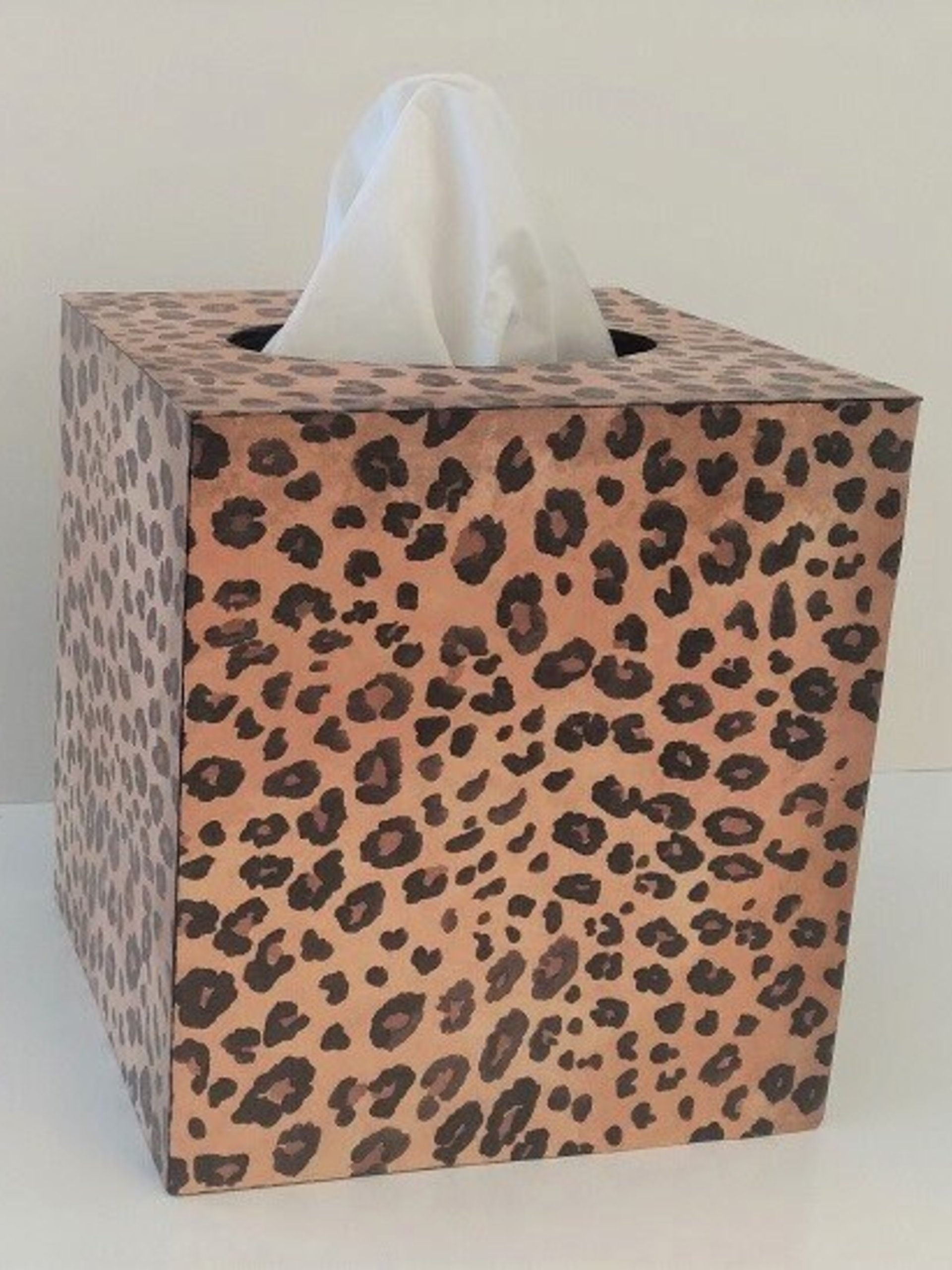 Animal Print Tissue Box Cover - Decoupage Wood Tissue Holder in Cheetah/Leopard Design