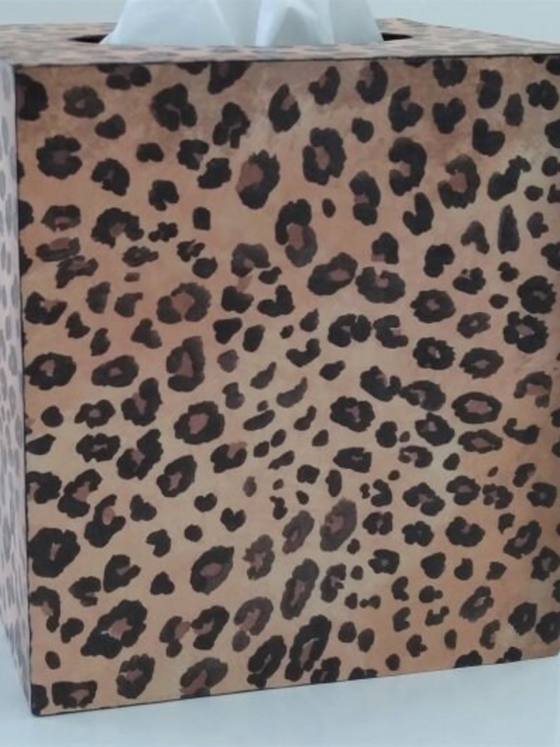 Animal Print Tissue Box Cover - Decoupage Wood Tissue Holder in Cheetah/Leopard Design