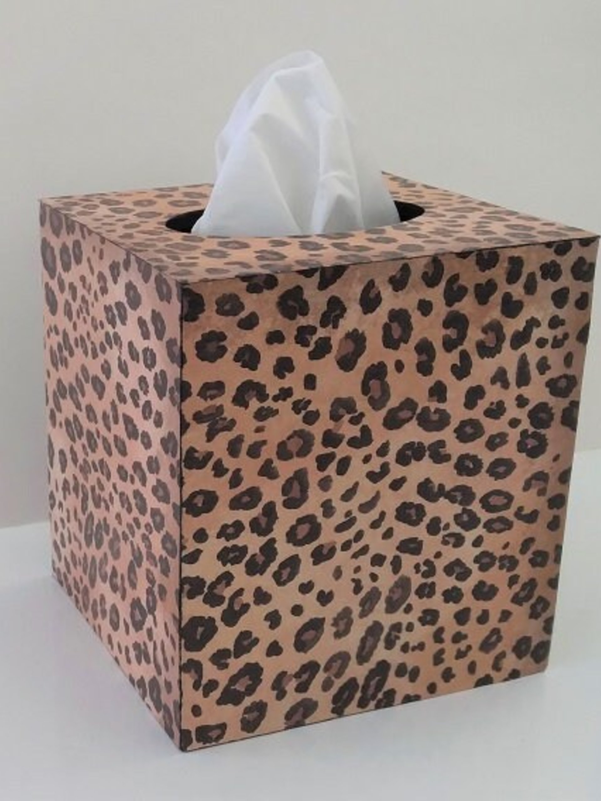 Animal Print Tissue Box Cover - Decoupage Wood Tissue Holder in Cheetah/Leopard Design