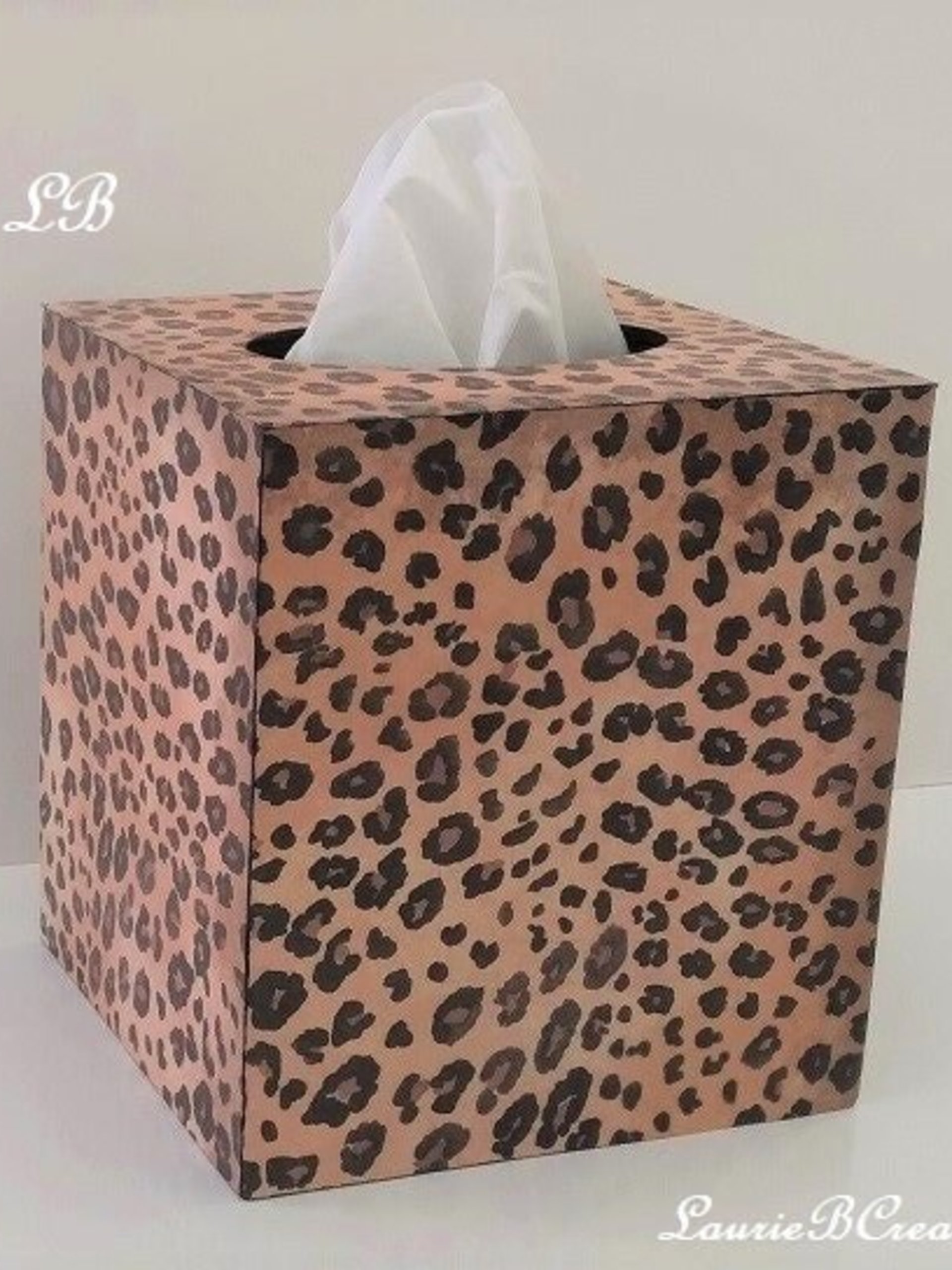 Animal Print Tissue Box Cover - Decoupage Wood Tissue Holder in Cheetah/Leopard Design