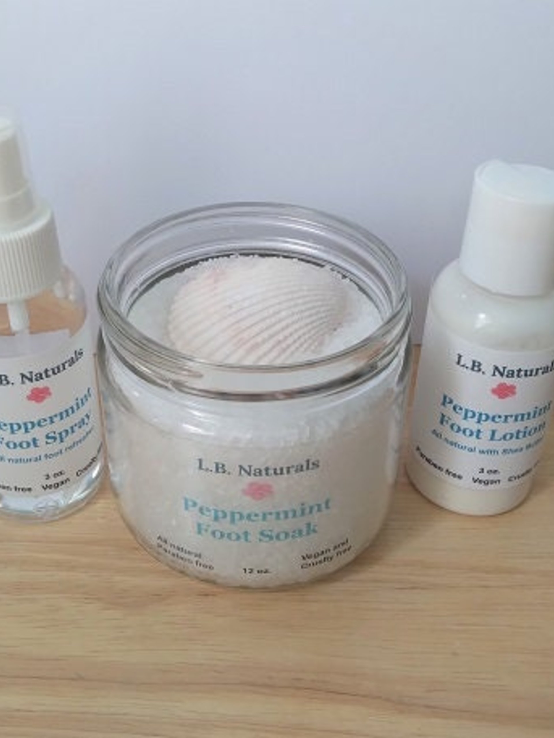 Natural Peppermint Gift Set w/ Foot Soak, Refresher Spray, Lotion and Keepsake Seashell Scoop