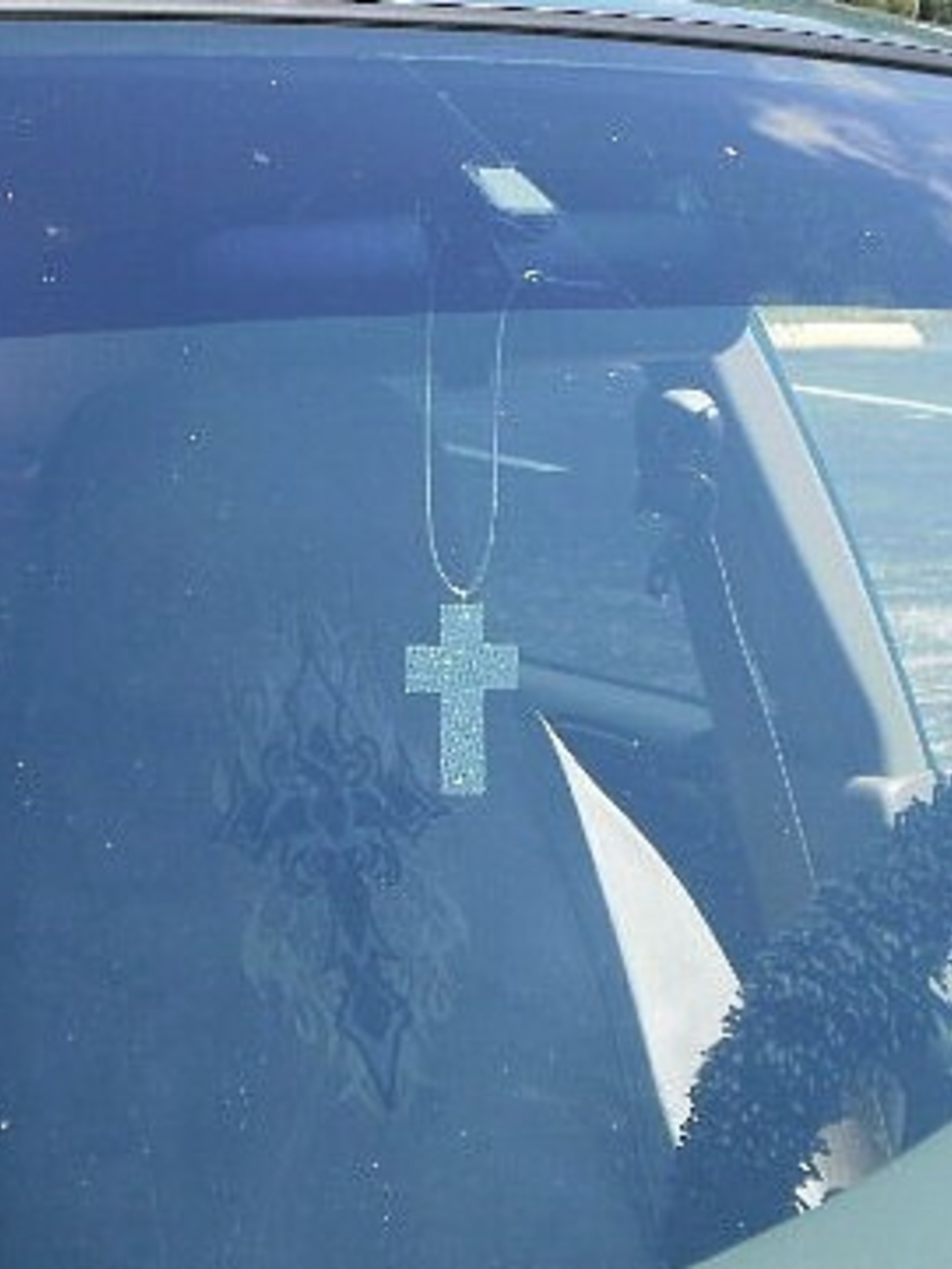 Glitter Car Cross For Rearview Mirror - Super Sparkling Silver Octagon/Prisma Glitter w/ Metallic Silver Cord
