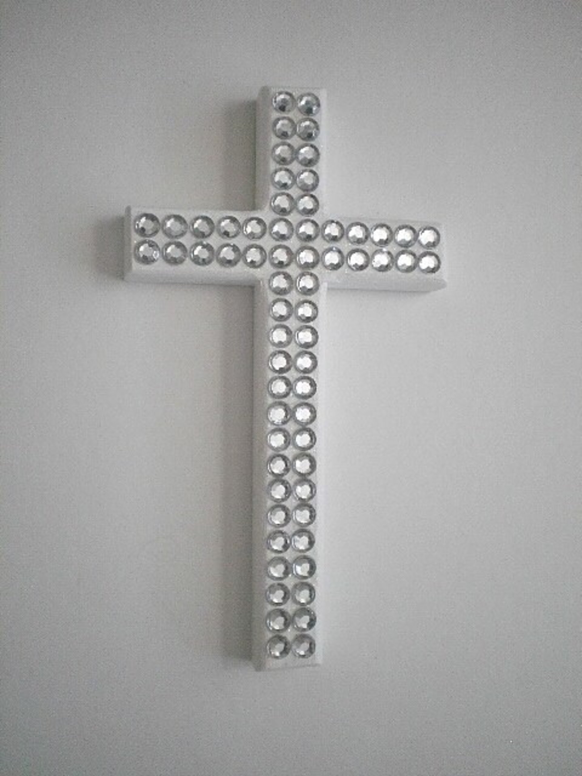 Bling Wall Cross - Sparkling Handpainted Wood Cross w/ Clear Rhinestones - 8" x 4.5" - Home,Baptism,Easter,Gift