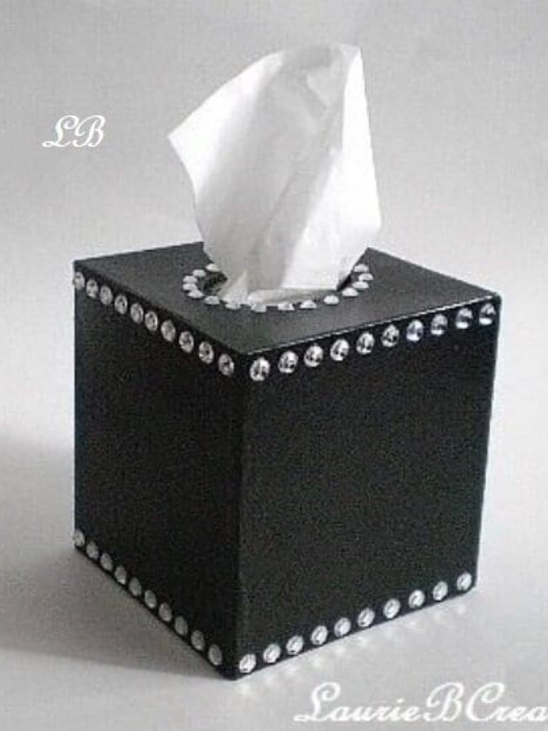 Bling Tissue Box Cover-Decorative Handpainted in Black or a Variety of Colors w/Sparkling Clear Rhinestones,Square Tissue Box