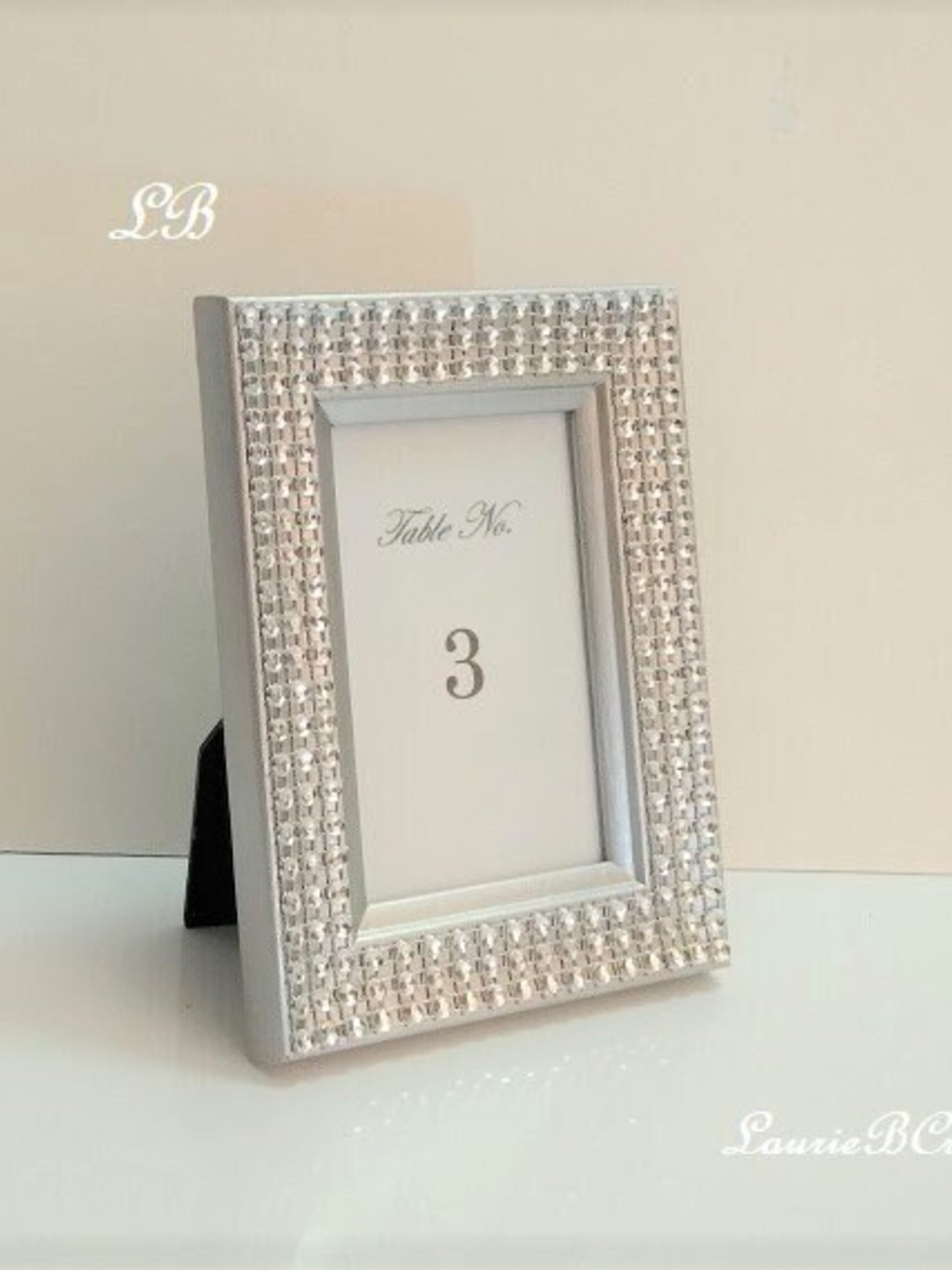 Bling Table Number Frame- Silver Diamond Wrap Tabletop Frame for 2 x 3 info or photo
