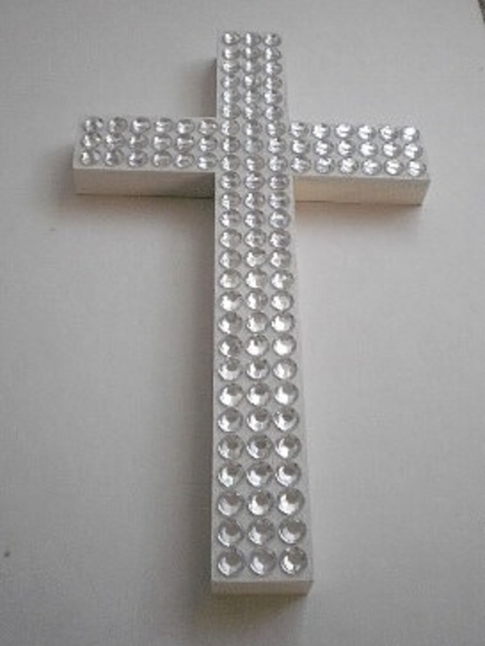 Bling Wall Cross - Handpainted Wood Cross w/ Sparkling Clear Rhinestones- White or Variety of Colors - 9.5" or 12"