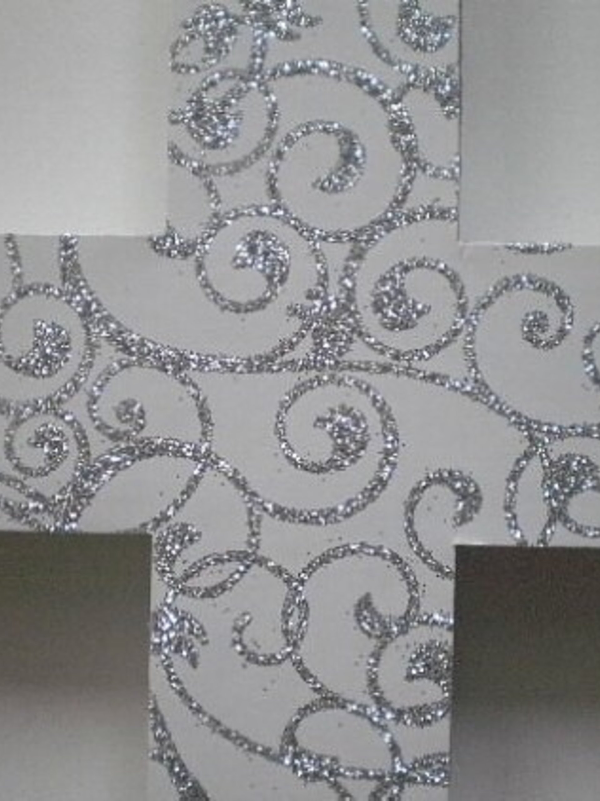 Silver Swirl Cross - White Wall Cross w/ Sparkling Silver Glitter Swirls - 9.5" or 12"